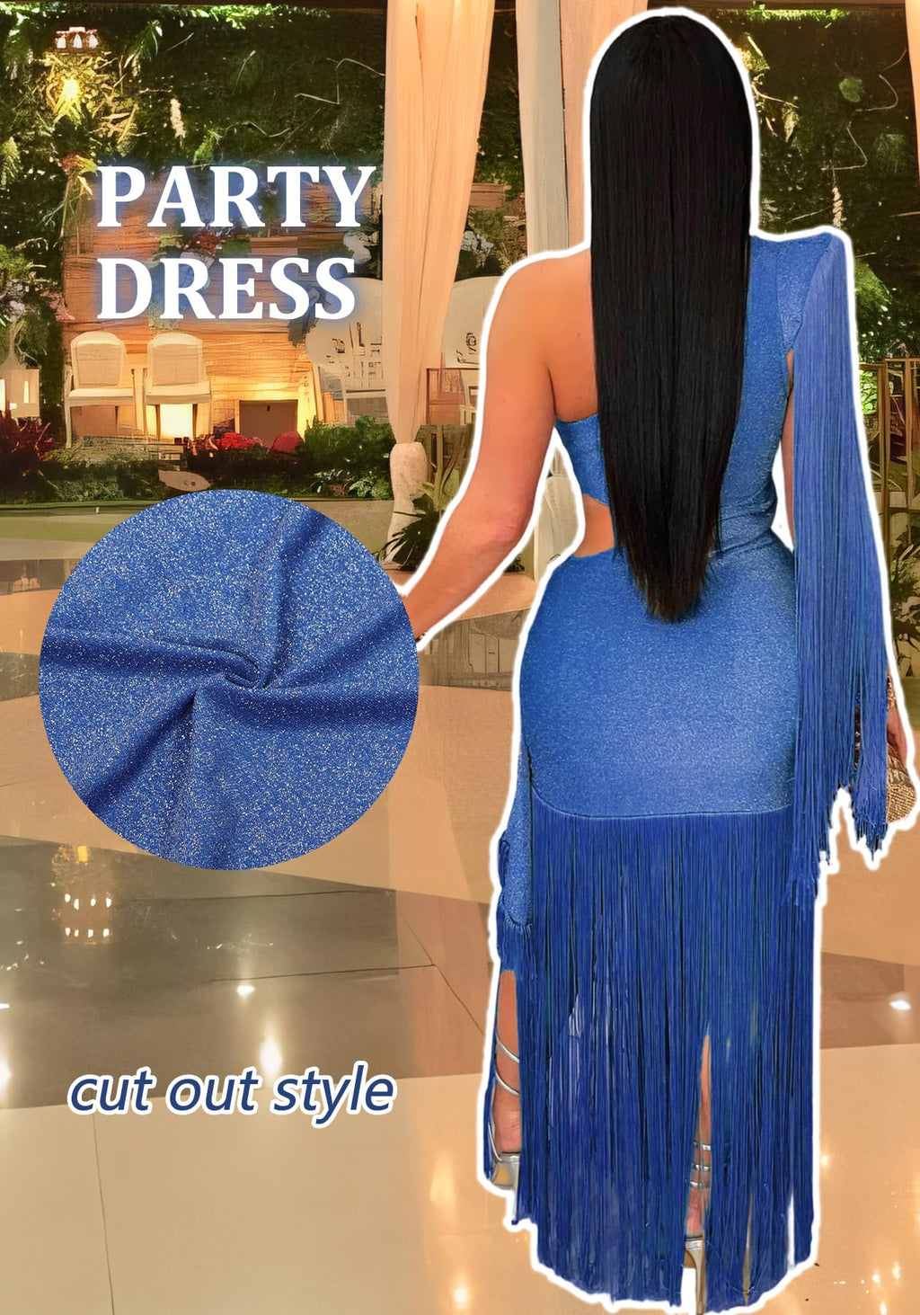 Geulis Women Wedding Guest Dresses Elegant One Shlouder Fringe Dress | Sexy Bodycon Maxi Dress,Cutout off the Shoulder Cocktail Evening Party Formal Dress,Sparkly Glitter,With Tassels