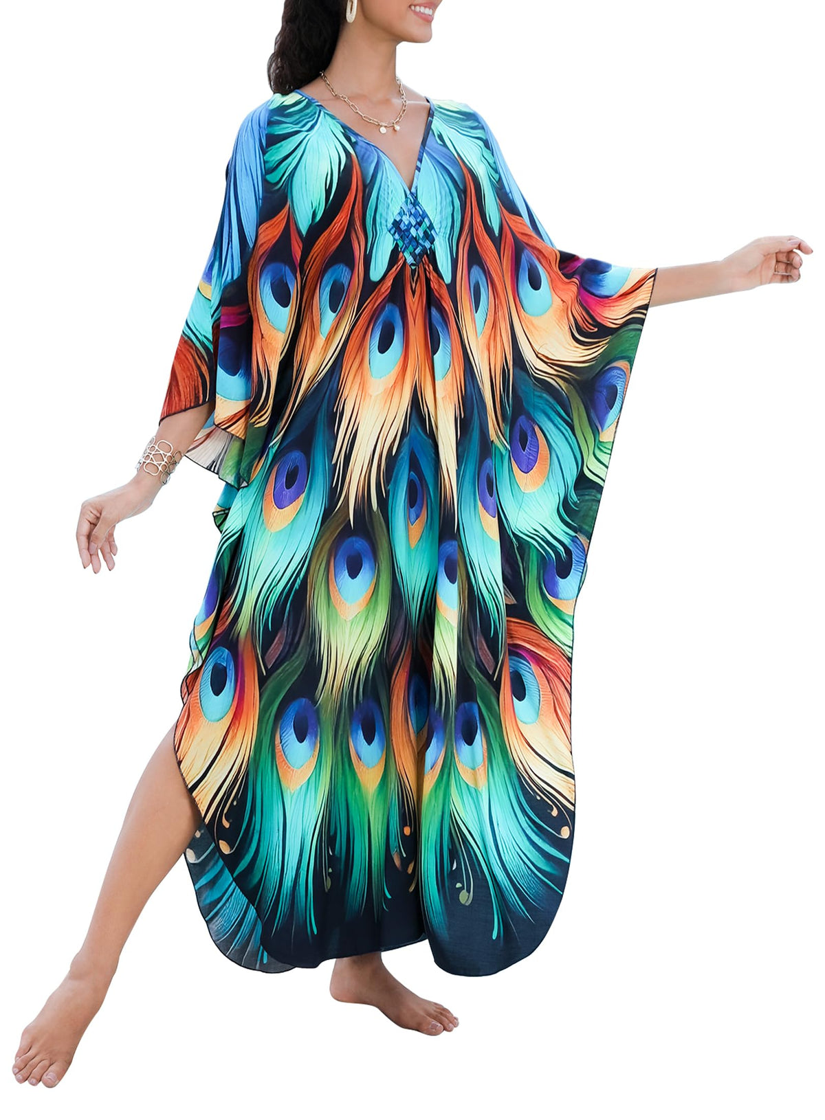Yanziliu Kaftan Dress for Women,Plus Size Hawaiian Batwing Sleeve Beach Cover Up Summer Swimsuit Dresses