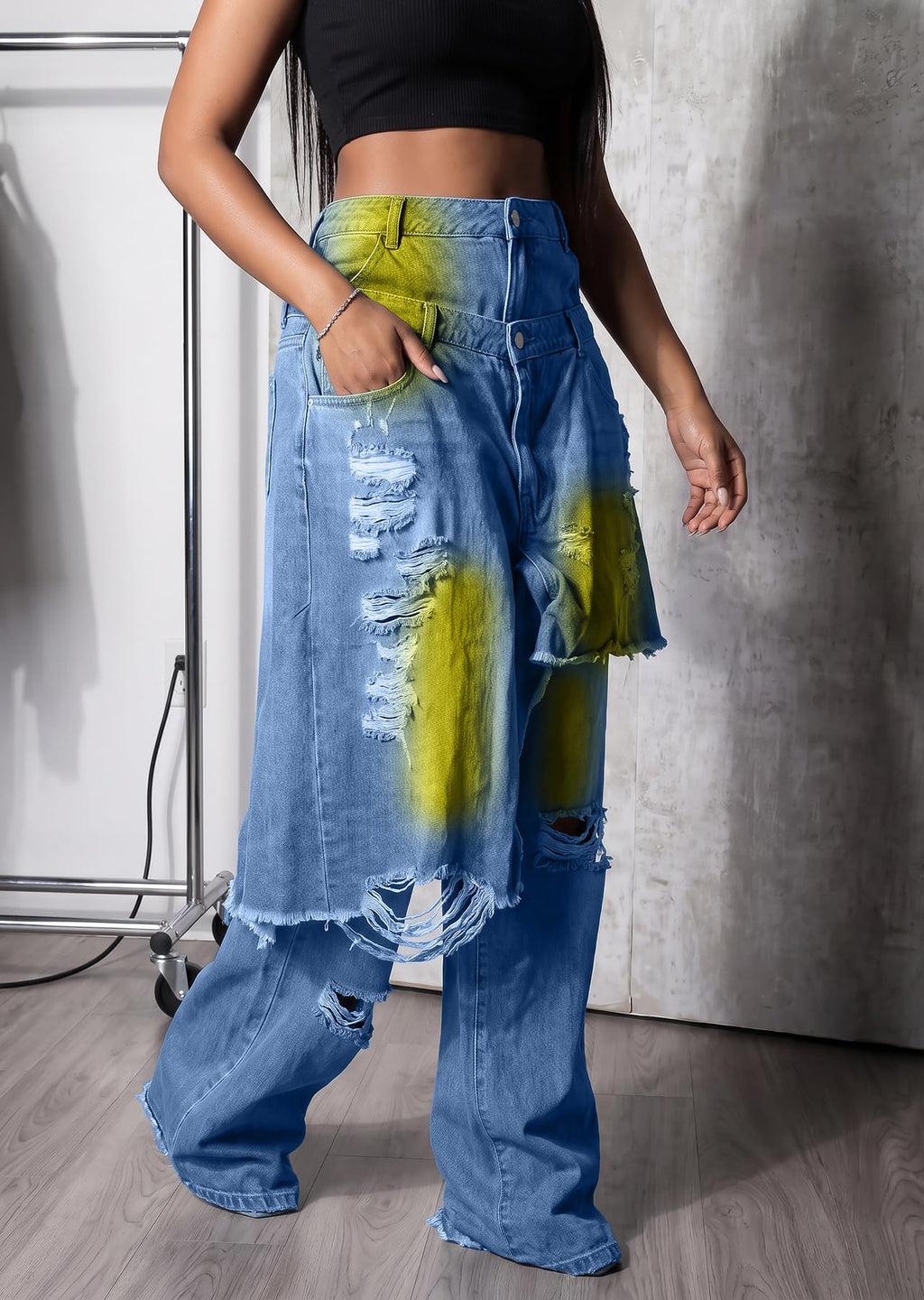 LKOUS Women's Ripped Baggy Jeans High Waist Wide Leg Patchwork Streetwear | Distressed, cutout, Y2K, hip hop, stretchy, soft, pocket, casual, concert, vintage. Machine wash