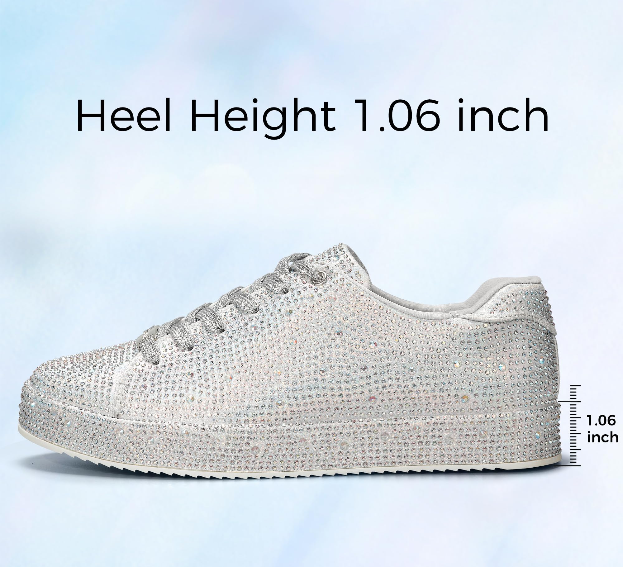 LUCKY STEP Women's Platform Rhinestone Sneakers | Sparkly Fashion Glitter Material|Sparkle Bling Bedazzled|Wedding Bridal Shiny Shoes