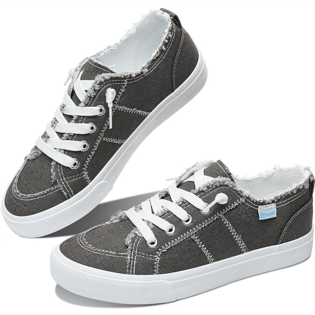 Obtaom Women's Play Fashion Sneaker White Color Washed and Leopard Canvas Slip on Shoes