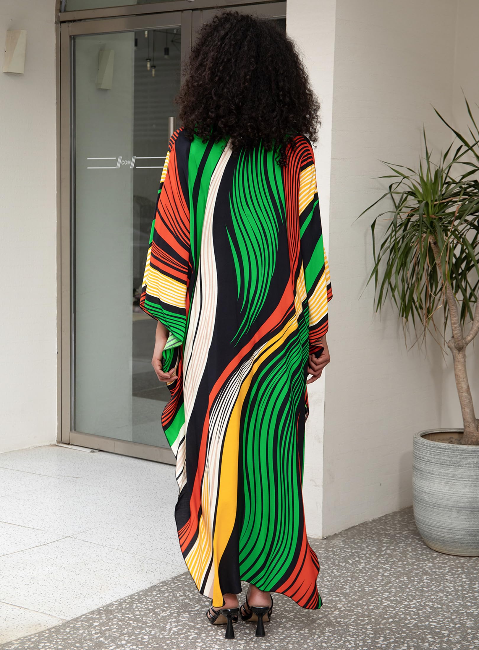 Yanziliu Kaftan Dress for Women,Plus Size Hawaiian Batwing Sleeve Beach Cover Up Summer Swimsuit Dresses