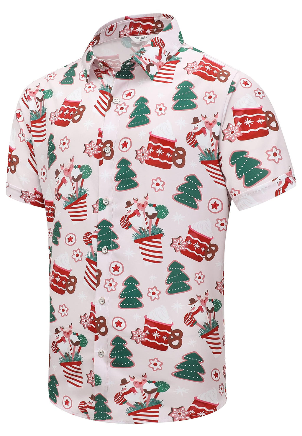 SheLucki Hawaiian Shirt for Men, Unisex Summer Beach Casual Short Sleeve Button Down Shirts, Printed Palmshadow Clothing