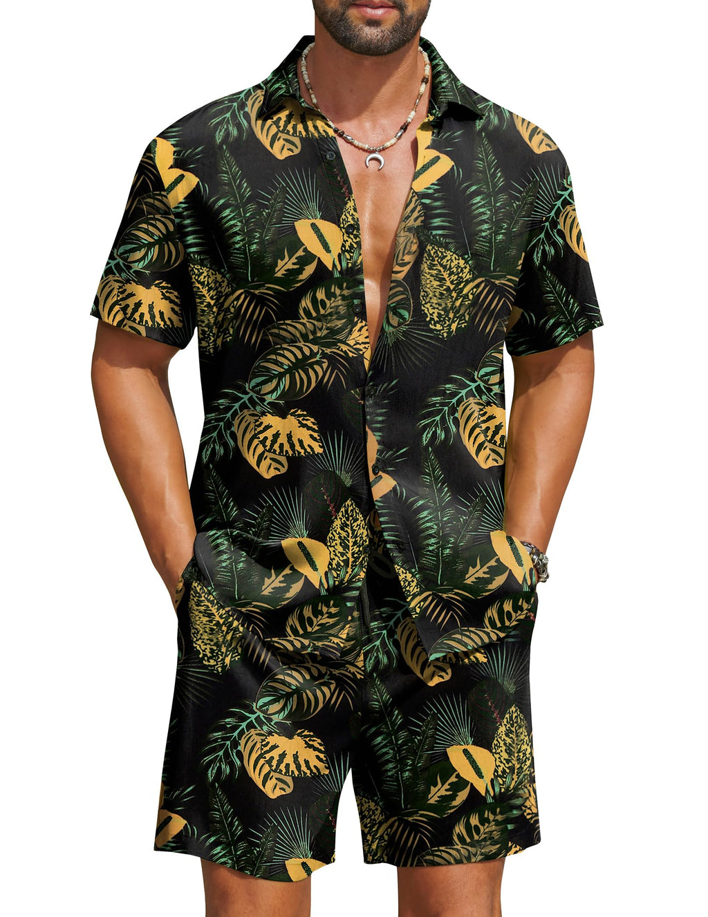 COOFANDY Men's Hawaiian Matching Set Summer Beach 2 Piece Outfits Flower Button Down Shirts and Shorts Vacation Outfits