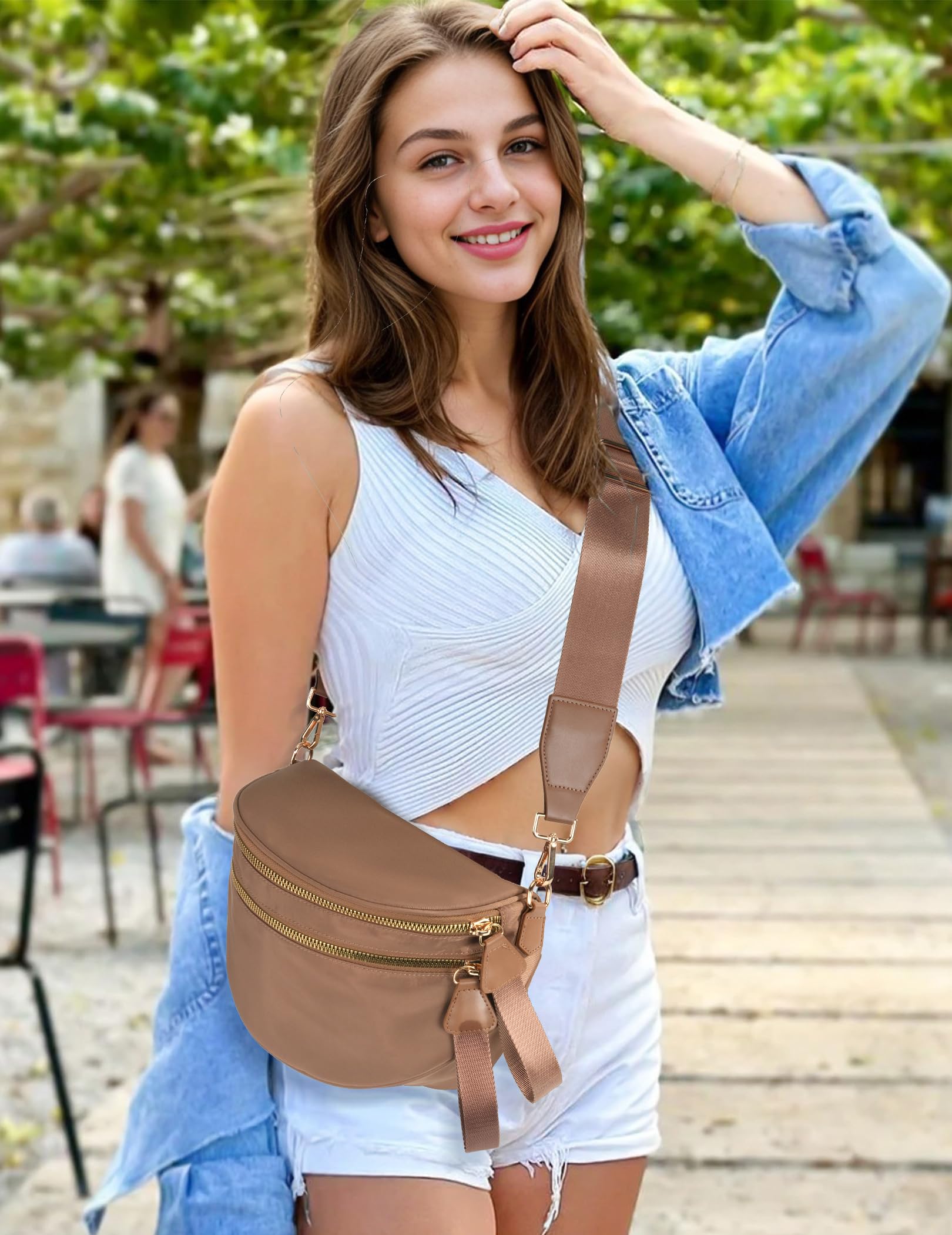 FEIBOON Spacious Nylon Crossbody Bag Bum Bag Handbags Wallets Purses Trendy Shoulder Bag for Women
