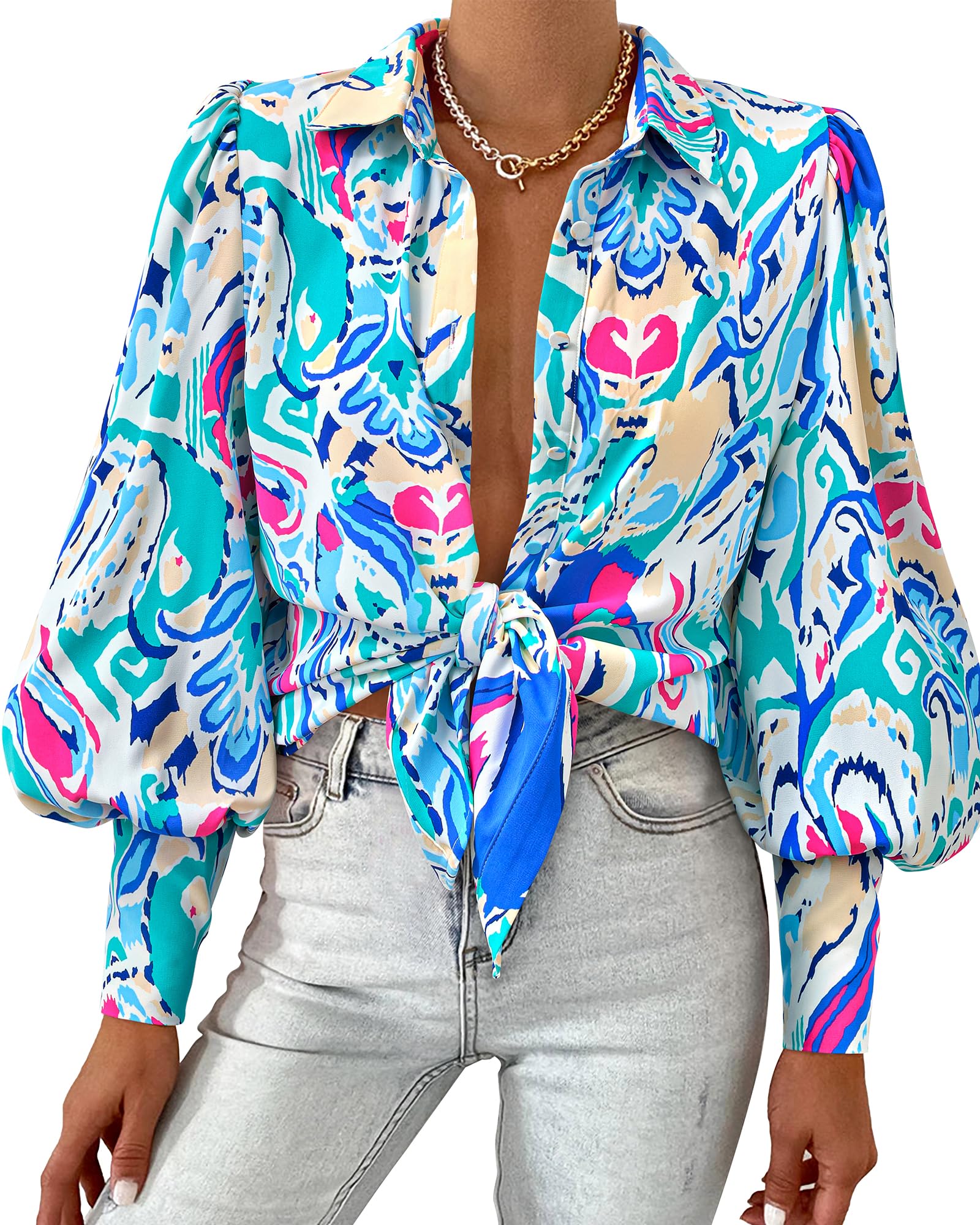 BTFBM Blouses for Women Dressy Casual Long Sleeve Shirts | Lapel V Neck Button Down Shirt, Boho Tops, Disco Outfits, Business Casual Blouse, Fashion Clothing, Summer Fall Clothes 2026