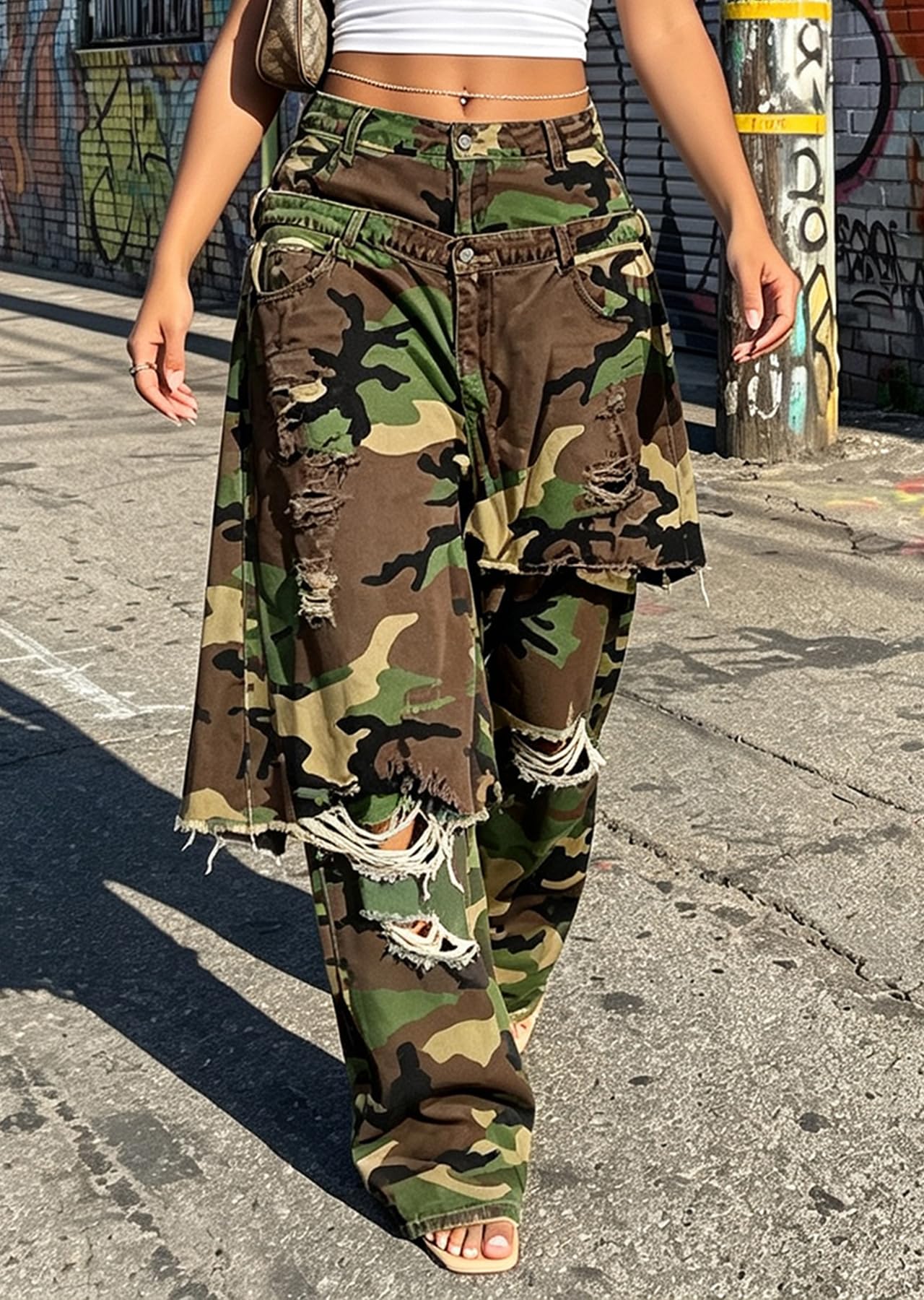 LKOUS Women's Ripped Baggy Jeans High Waist Wide Leg Patchwork Streetwear | Distressed, cutout, Y2K, hip hop, stretchy, soft, pocket, casual, concert, vintage. Machine wash