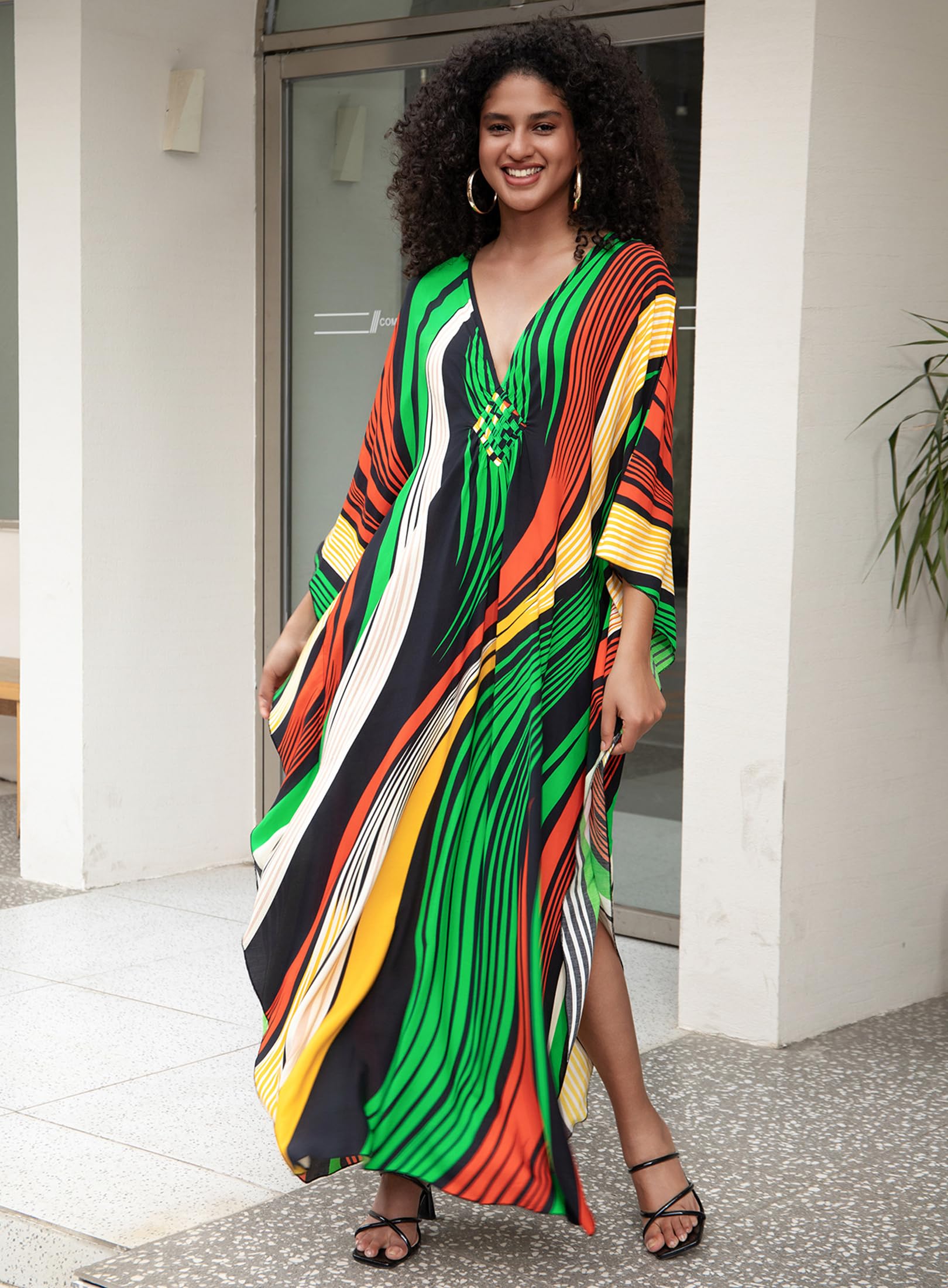 Yanziliu Kaftan Dress for Women,Plus Size Hawaiian Batwing Sleeve Beach Cover Up Summer Swimsuit Dresses