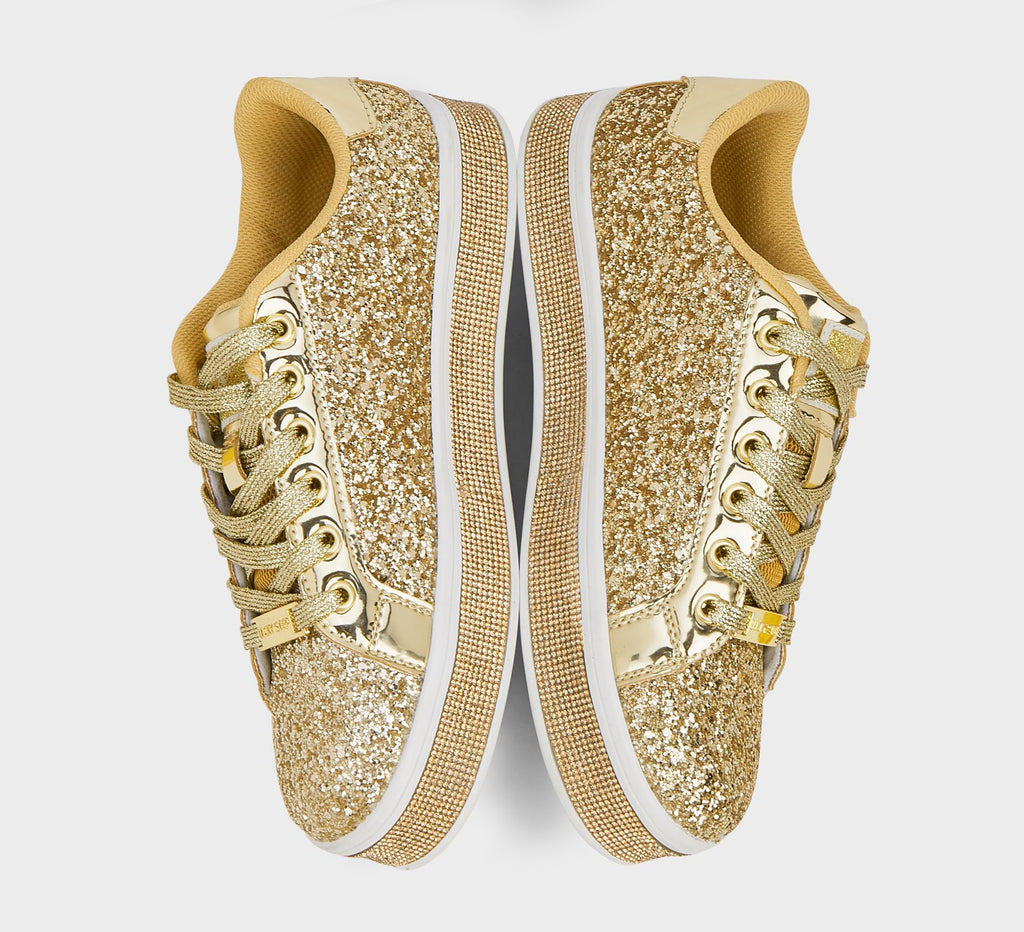 LUCKY STEP Women's Platform Sparkly Glitter Sneakers | Bling Shiny Dressy Bedazzled Wedding Bridal Fashion Walking Shoes
