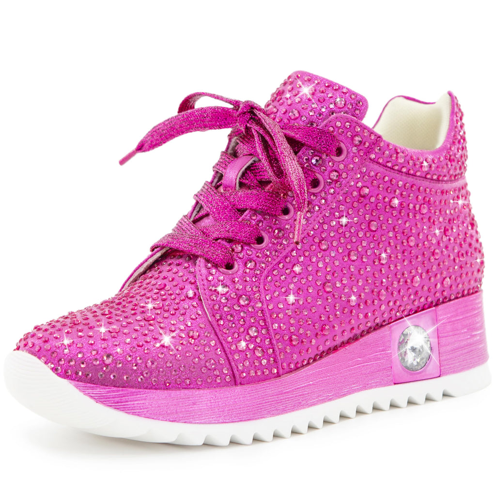 FINDVELL Women's Fashion Glitter Sneakers Platform Wedge Shoes Sparkly Rhinestone High Top Sneakers Trendy Sequin Shoes Wedding Bride Dress