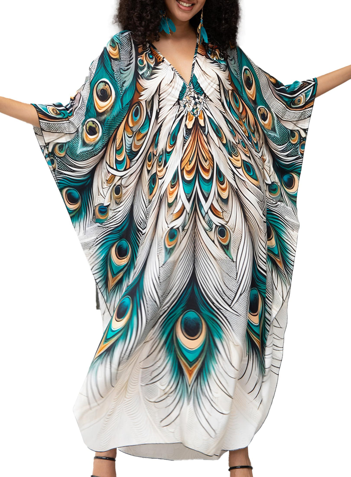 Yanziliu Kaftan Dress for Women,Plus Size Hawaiian Batwing Sleeve Beach Cover Up Summer Swimsuit Dresses