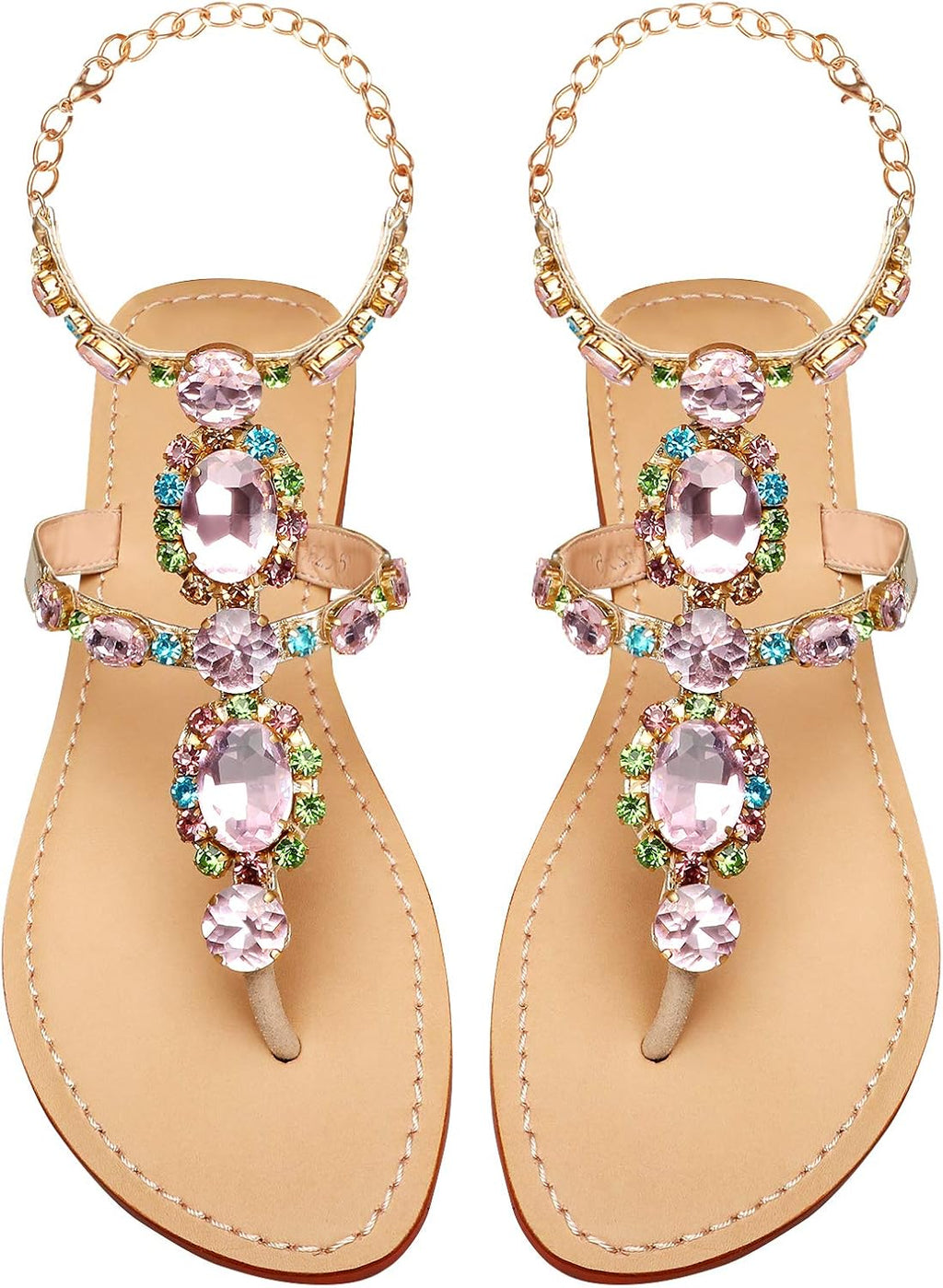 ZhuLinFeng Women'S Rhinestone Gladiator Sandals Flat Wedding Sandals Gem Pearl Sparkling Bridal Bridesmaid Sandals Blue Bohemian Sandals