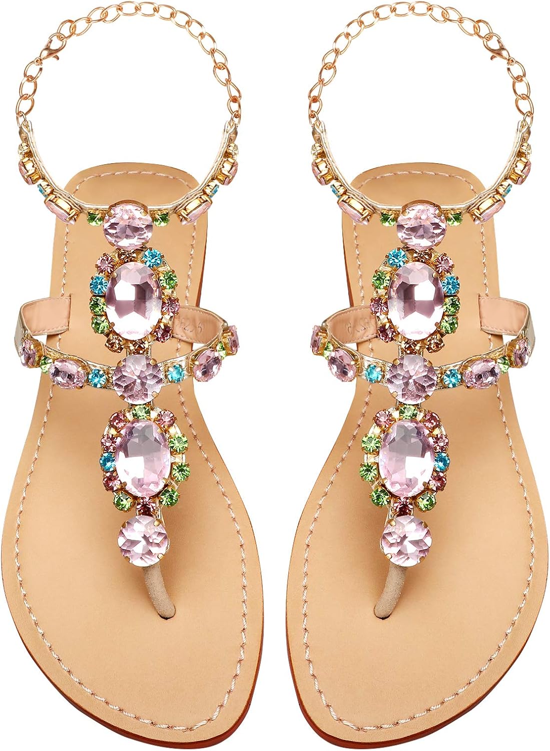 ZhuLinFeng Women'S Rhinestone Gladiator Sandals Flat Wedding Sandals Gem Pearl Sparkling Bridal Bridesmaid Sandals Blue Bohemian Sandals