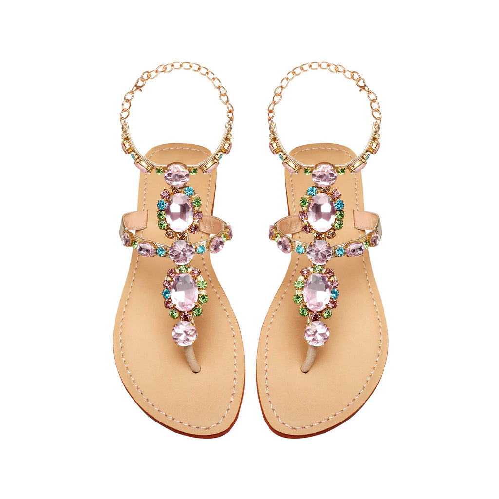 ZhuLinFeng Women'S Rhinestone Gladiator Sandals Flat Wedding Sandals Gem Pearl Sparkling Bridal Bridesmaid Sandals Blue Bohemian Sandals