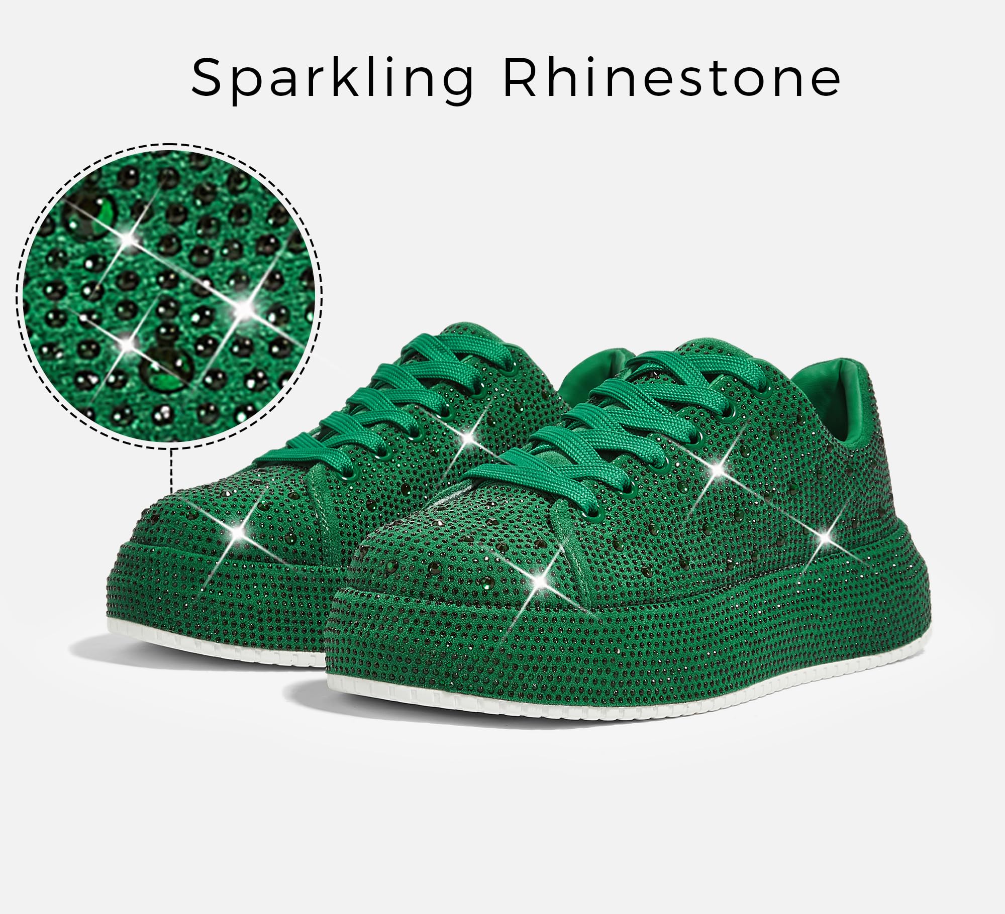 LUCKY STEP Rhinestone Platform Sneakers for Women | Sparkly Glitter Bling Tennis Shoes Fashion Wedding Party Walking Sneakers