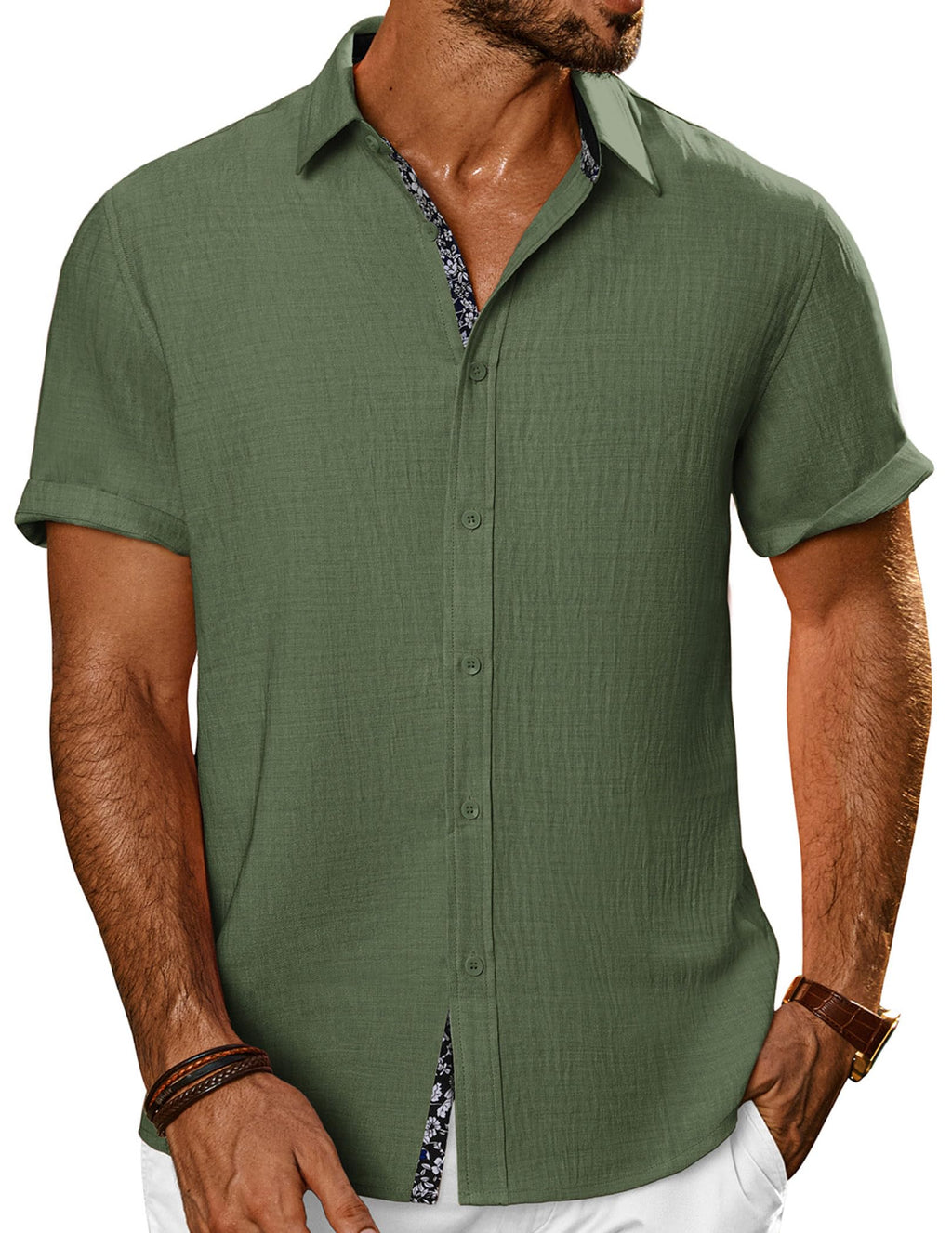 PJ PAUL JONES Mens Short Sleeve Button Down Shirts Casual Summer Clothing | Linen Textured, Summer Beach Vacation Tops, Untucked Dress Shirt, Lightweight, Regular Fit, Fashion Resort Wear