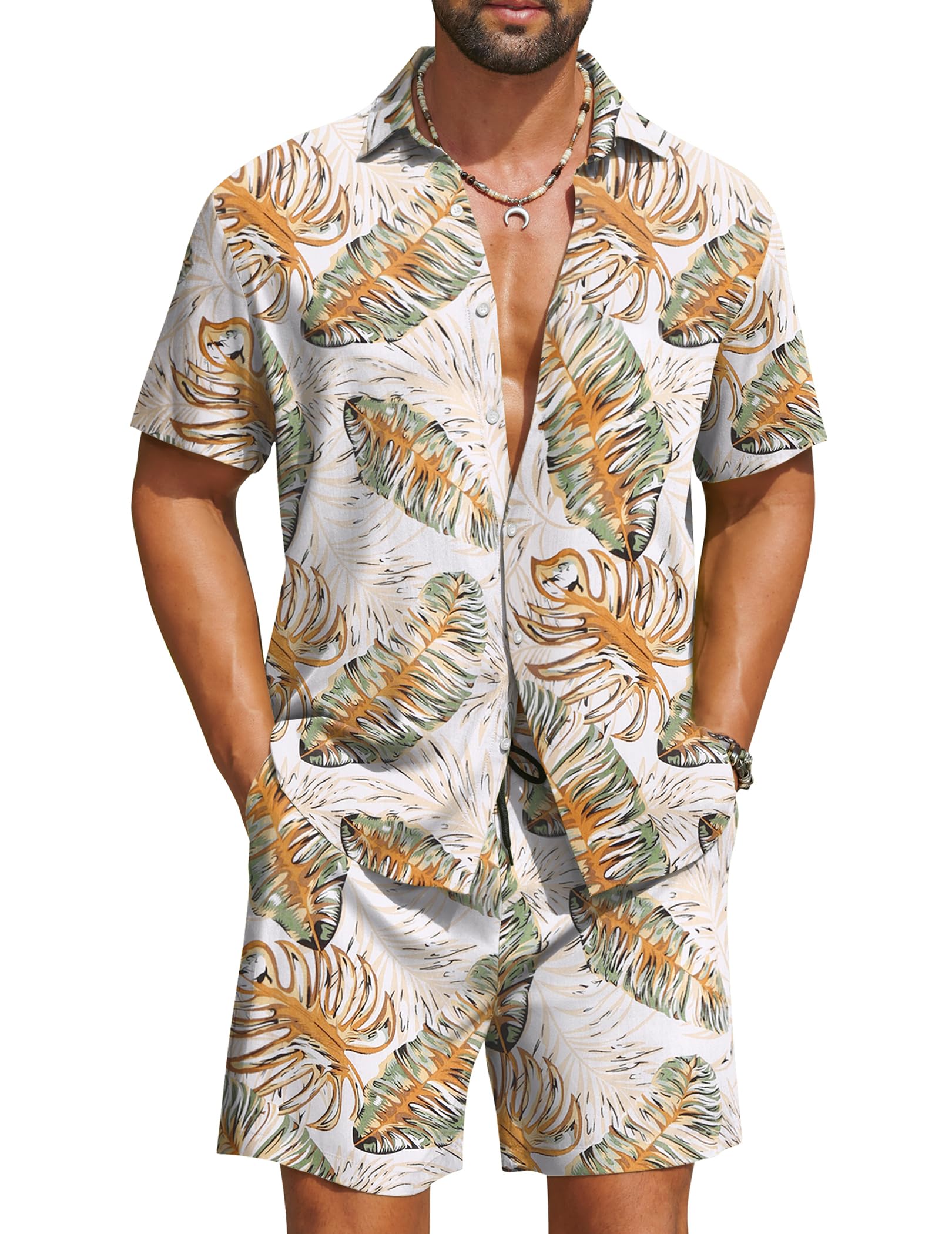 COOFANDY Men's Hawaiian Matching Set Summer Beach 2 Piece Outfits Flower Button Down Shirts and Shorts Vacation Outfits