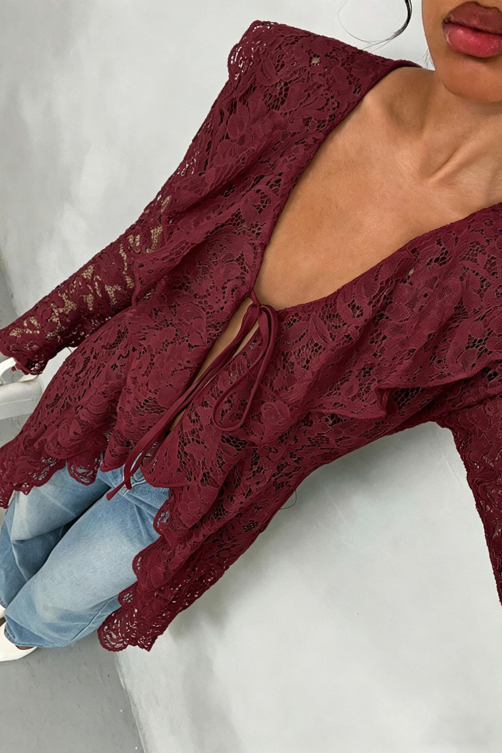 Lace Cardigan for Women Maxi Summer Lightweight Open Front Tie Bell Long Sleeve Ruffled Tops Duster Swimsuit Cover Up