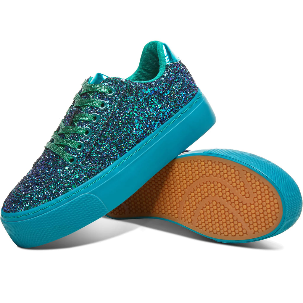 Jeekopeg Glitter Platform Sneakers Women Casual Sequin Sparkly Shoes Bling Thick Sole Walking Shoes Shiny Sequin Wedding Sneakers for Lady