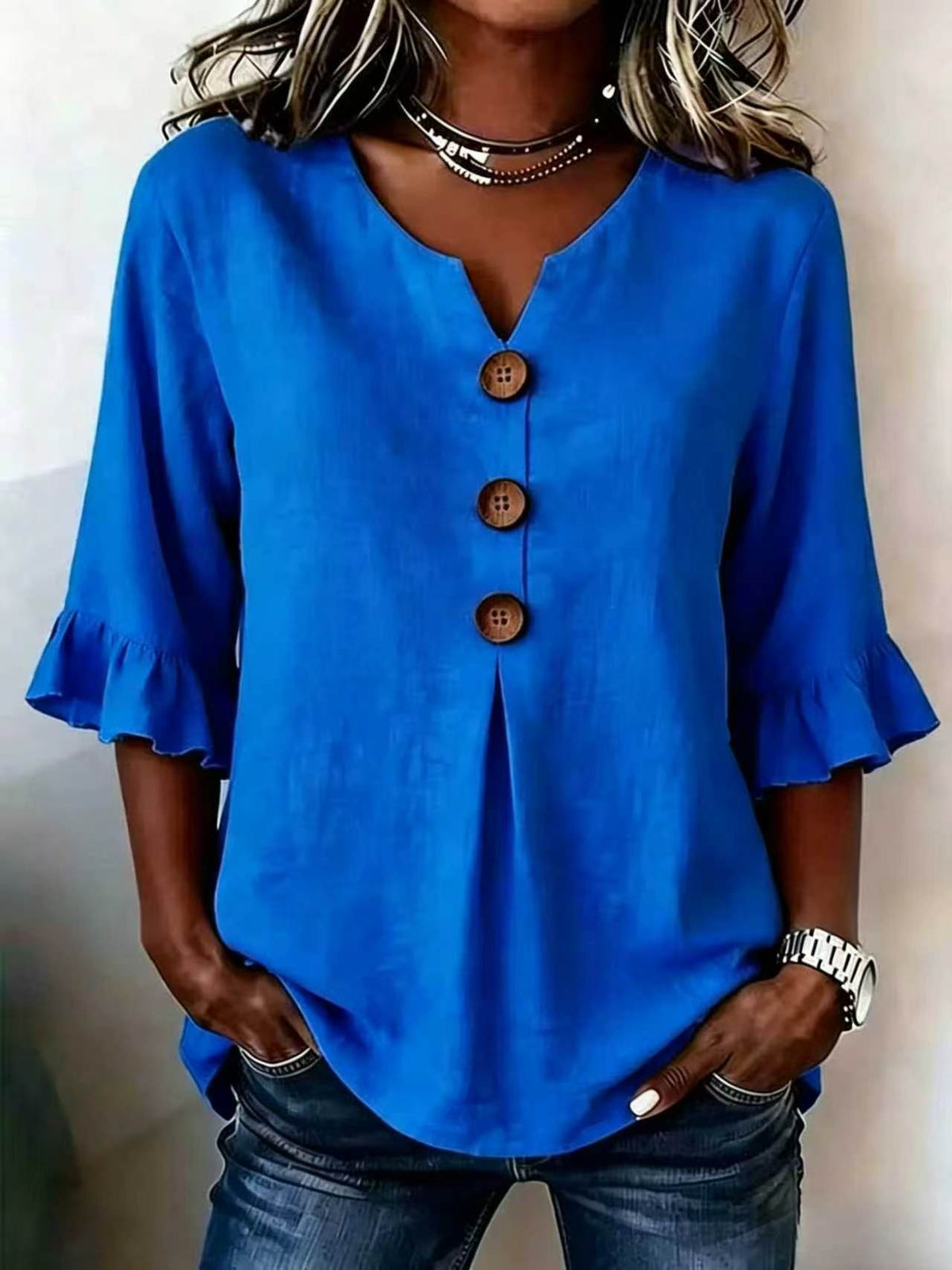 Women's V-Neck Button-Up Blouse — Summer Casual Top