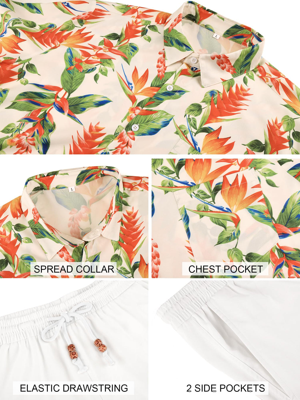 JEMLDL Men's Hawaiian 2 Piece Outfits Floral Button Down Shirts & Linen Shorts Sets Summer Beach Travel Clothes