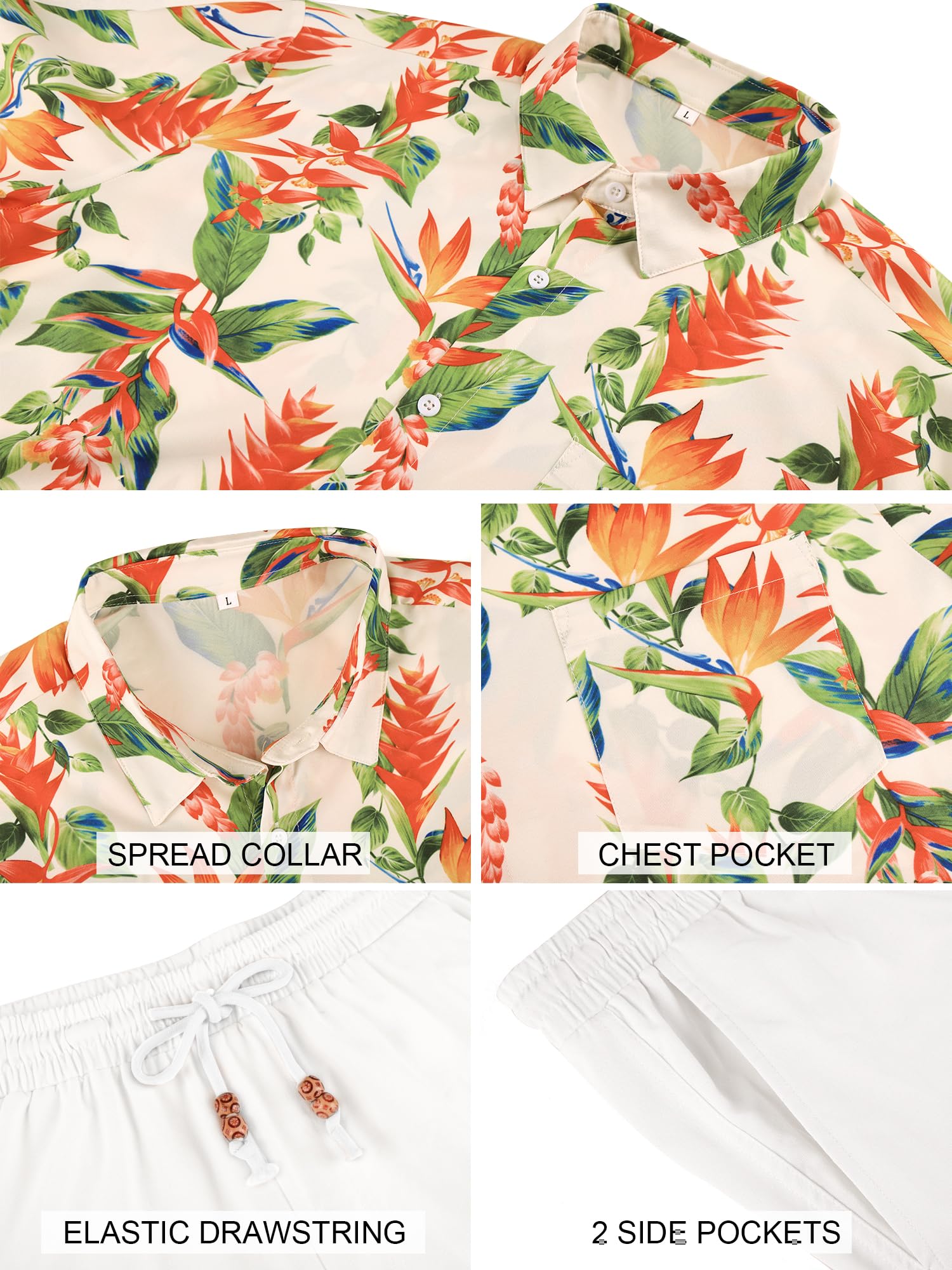 JEMLDL Men's Hawaiian 2 Piece Outfits Floral Button Down Shirts & Linen Shorts Sets Summer Beach Travel Clothes