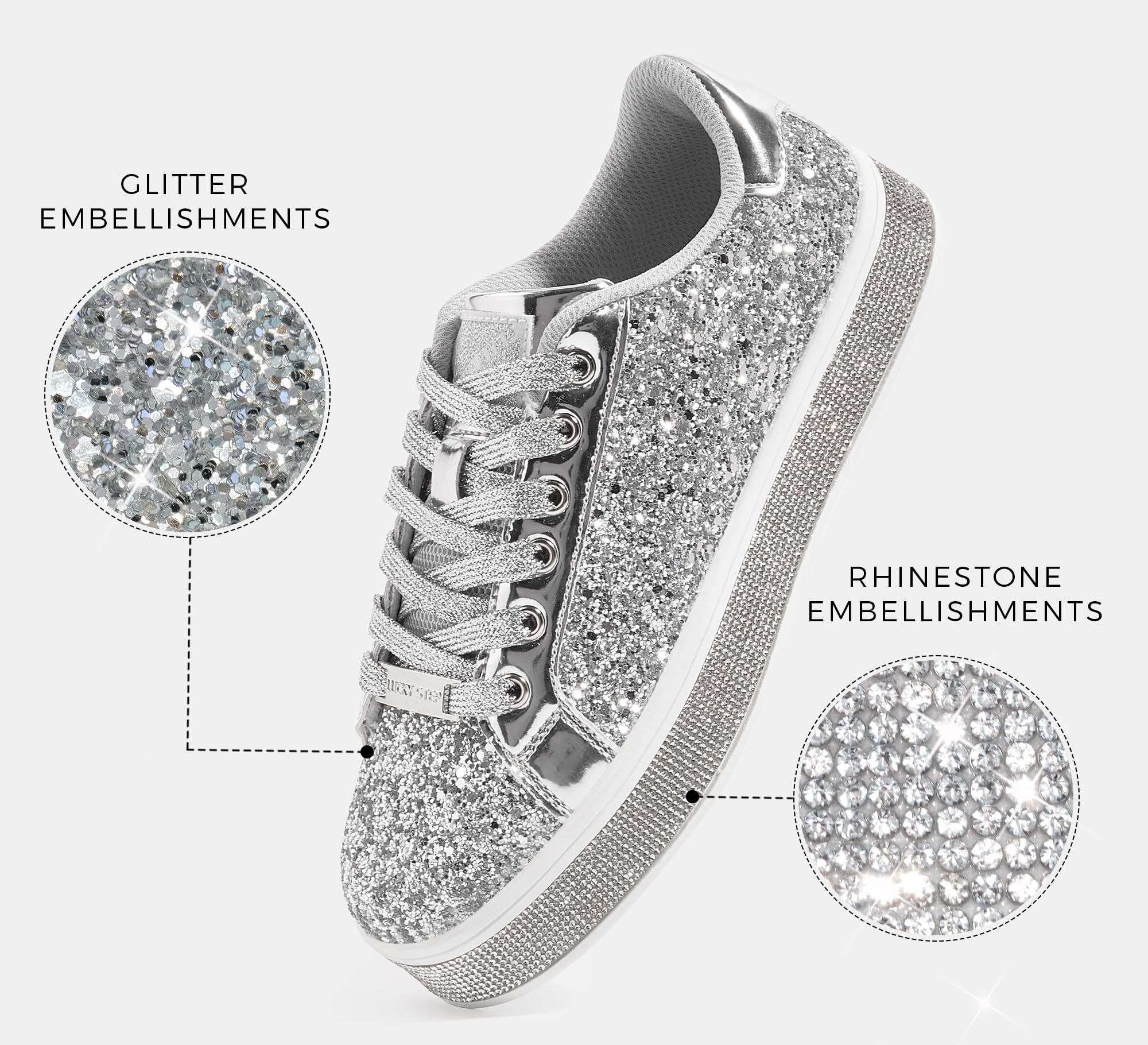 LUCKY STEP Women's Platform Sparkly Glitter Sneakers | Bling Shiny Dressy Bedazzled Wedding Bridal Fashion Walking Shoes