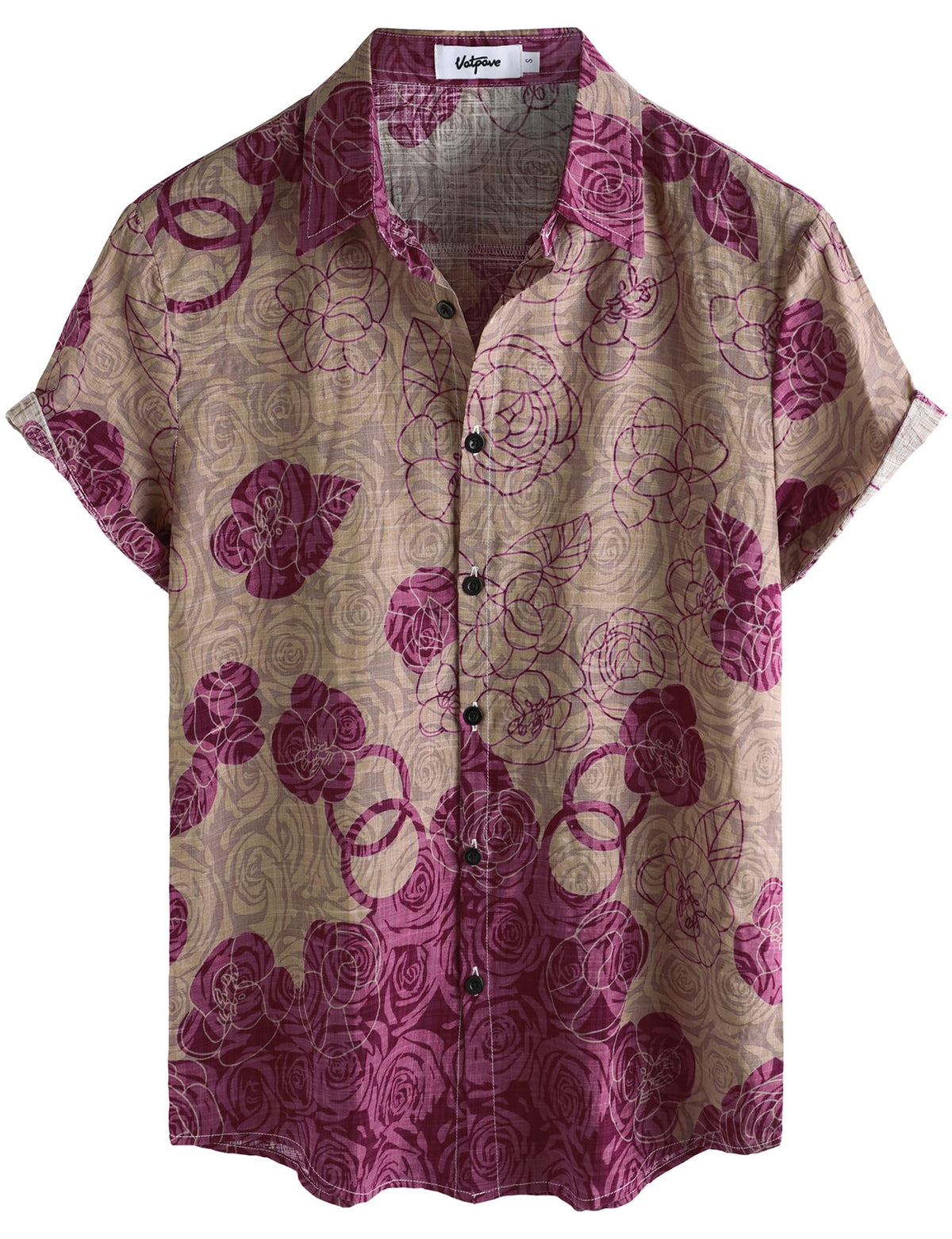 VATPAVE Mens Casual Hawaiian Shirt Short Sleeve Button Down Beach Shirts | Travel, Floral, Print, Vintage, Boho, Hippie, Lightweight, Breathable, Summer, Tropical, Vacation, Festival, Rave, Resort