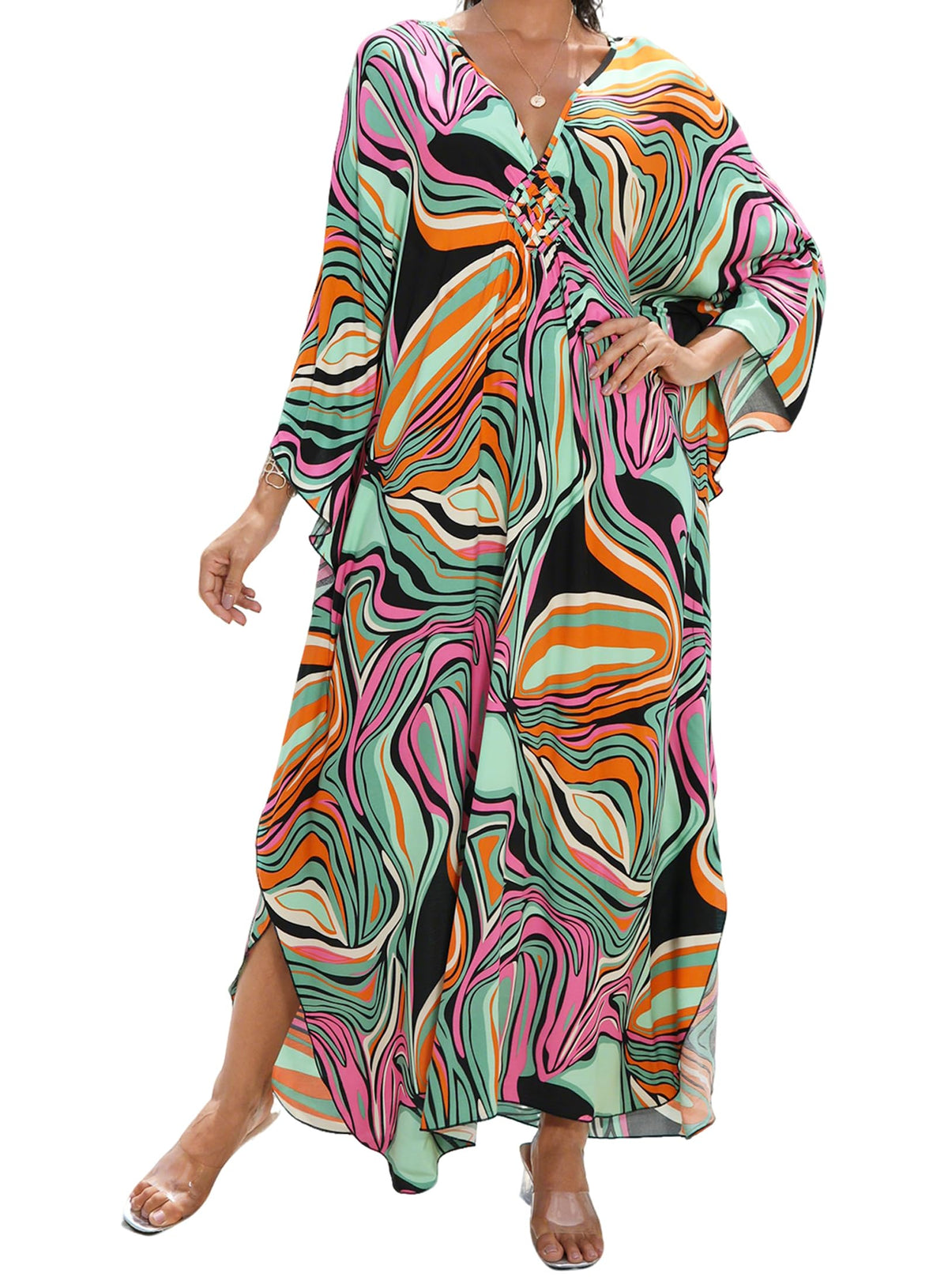 Yanziliu Kaftan Dress for Women,Plus Size Hawaiian Batwing Sleeve Beach Cover Up Summer Swimsuit Dresses