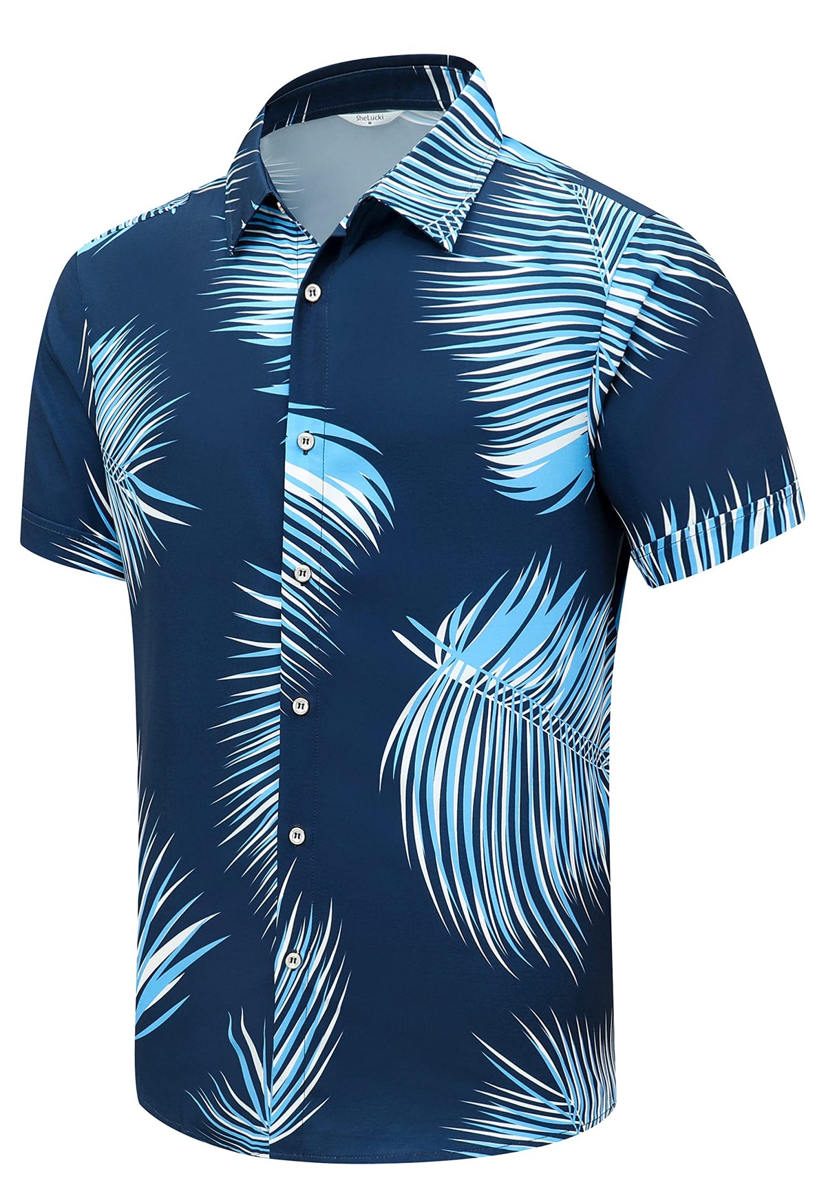 SheLucki Hawaiian Shirt for Men, Unisex Summer Beach Casual Short Sleeve Button Down Shirts, Printed Palmshadow Clothing