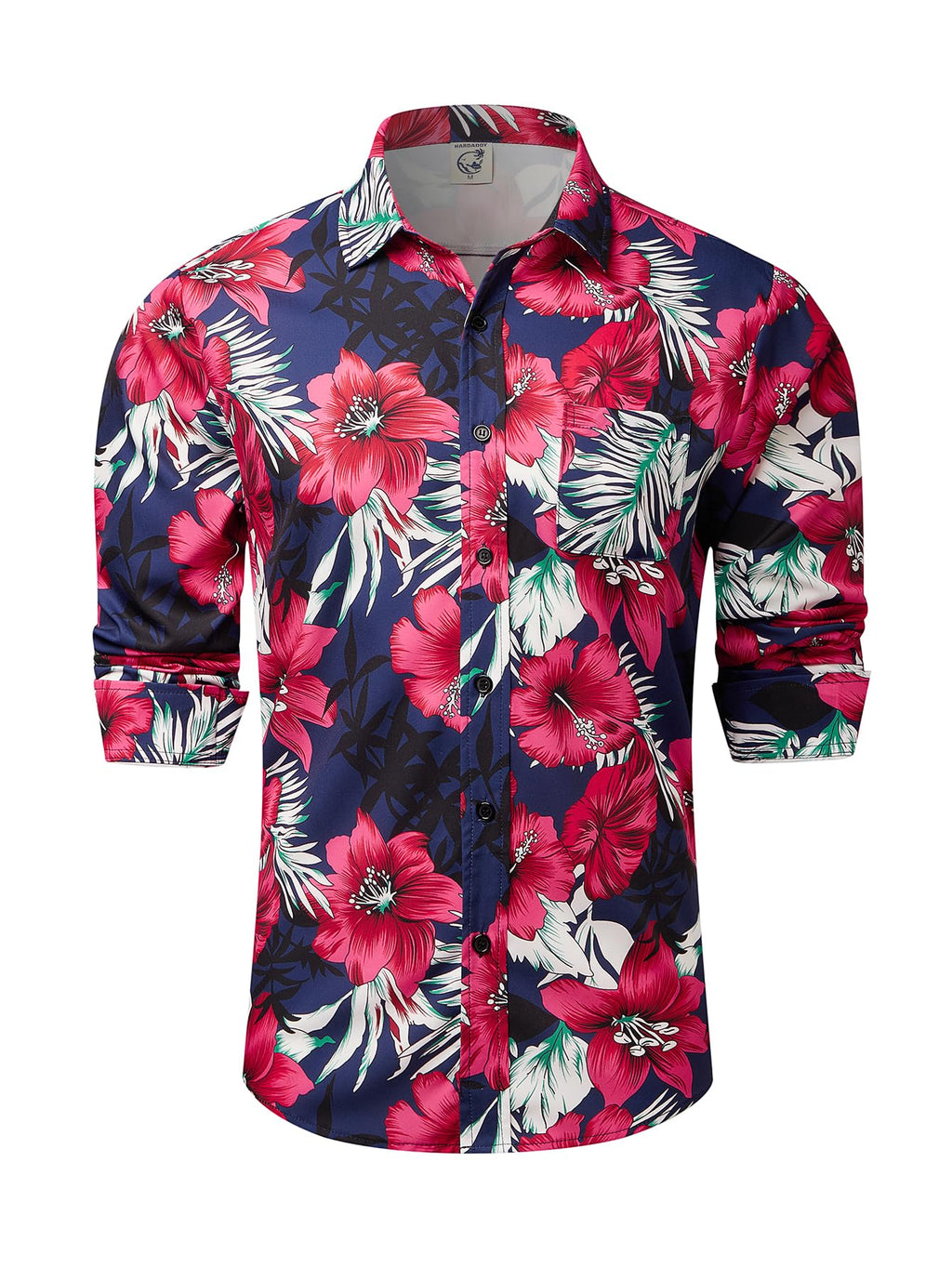 Hardaddy Men's Tropical Floral Button Down Long Sleeve Hawaiian Shirt Flower Printed Beach Shirts