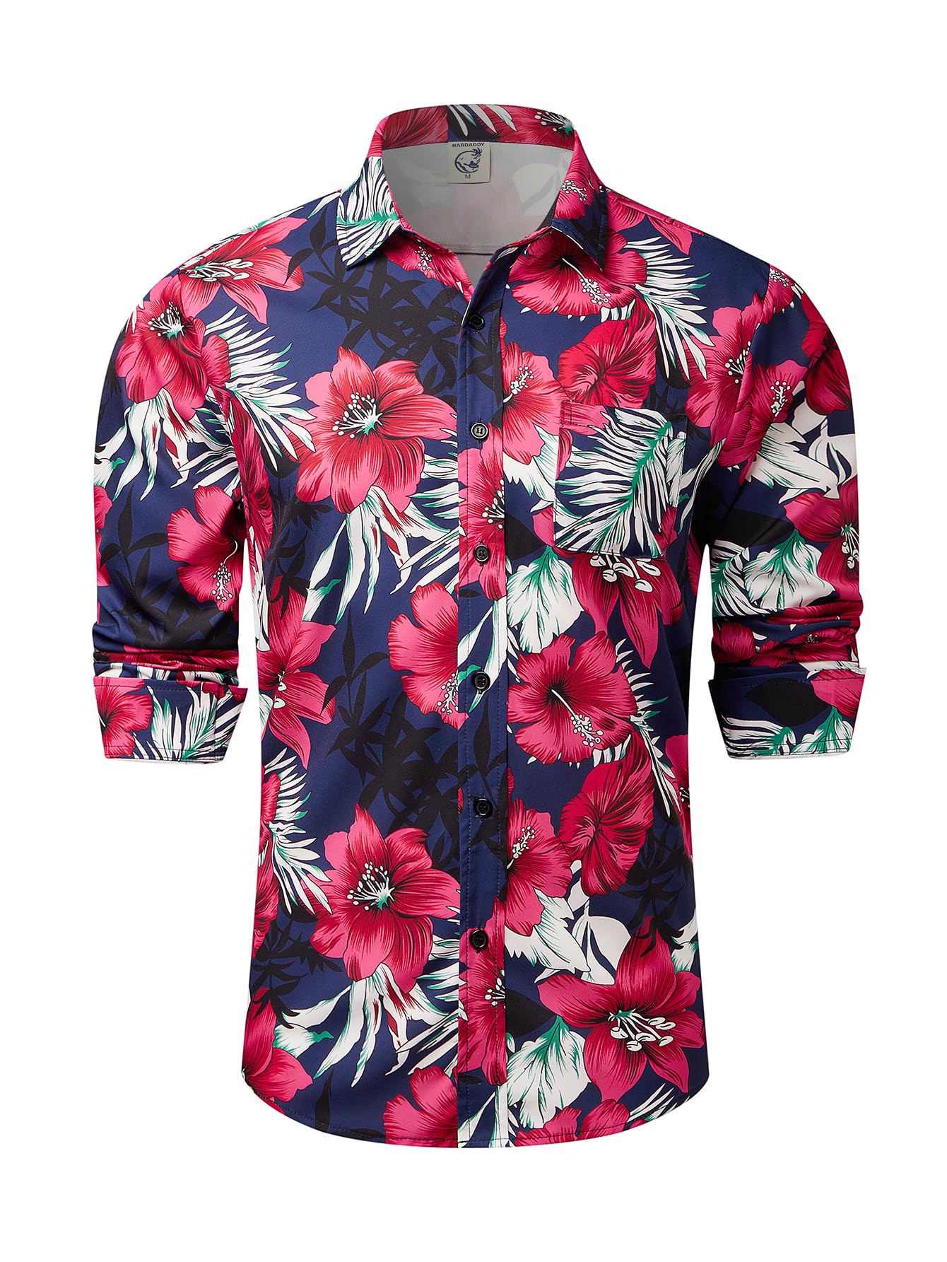Hardaddy Men's Tropical Floral Button Down Long Sleeve Hawaiian Shirt Flower Printed Beach Shirts