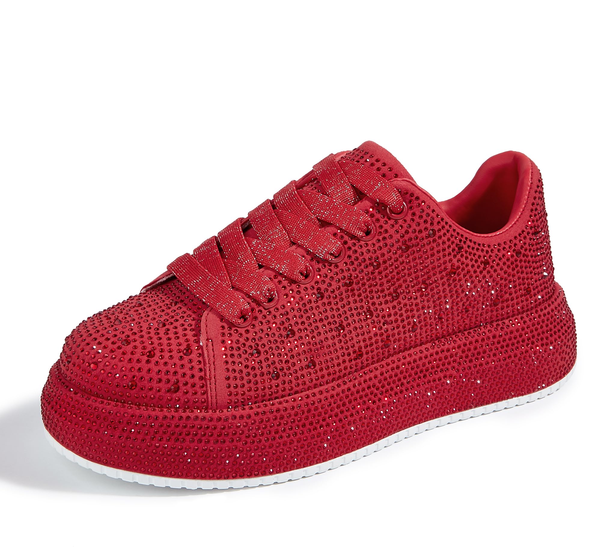 LUCKY STEP Rhinestone Platform Sneakers for Women | Sparkly Glitter Bling Tennis Shoes Fashion Wedding Party Walking Sneakers