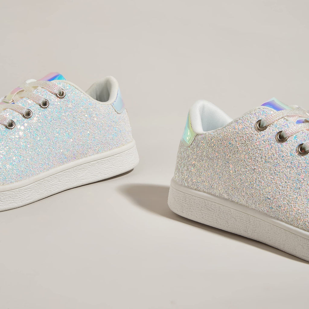 LUCKY STEP Women's Sparkly Glitter Shoes Bling Shiny | Sparkle Bedazzled Fashion Sneaker for Walking Wedding | Dressy Versatile Casual Style