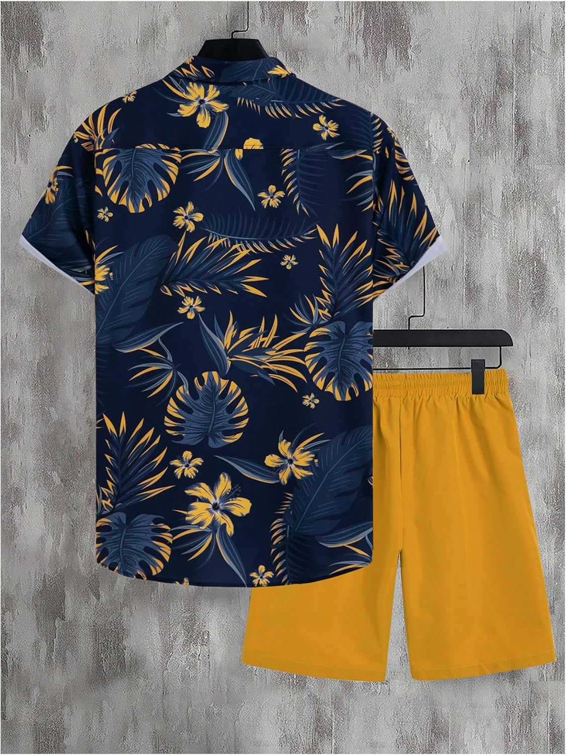 WDIRARA Men's Summer Button Front Two Piece Short Set Beach Wear Outfits