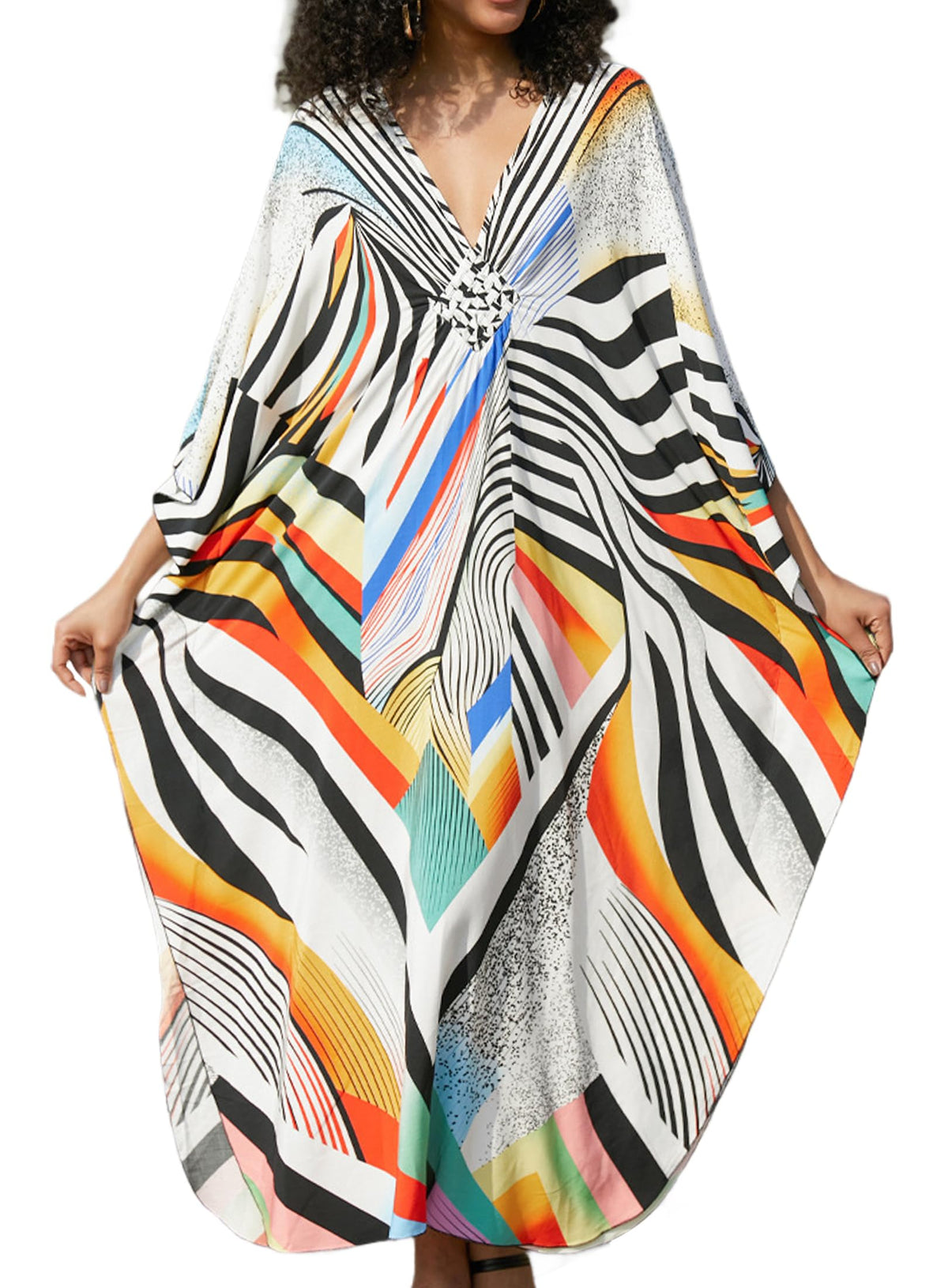 Yanziliu Kaftan Dress for Women,Plus Size Hawaiian Batwing Sleeve Beach Cover Up Summer Swimsuit Dresses