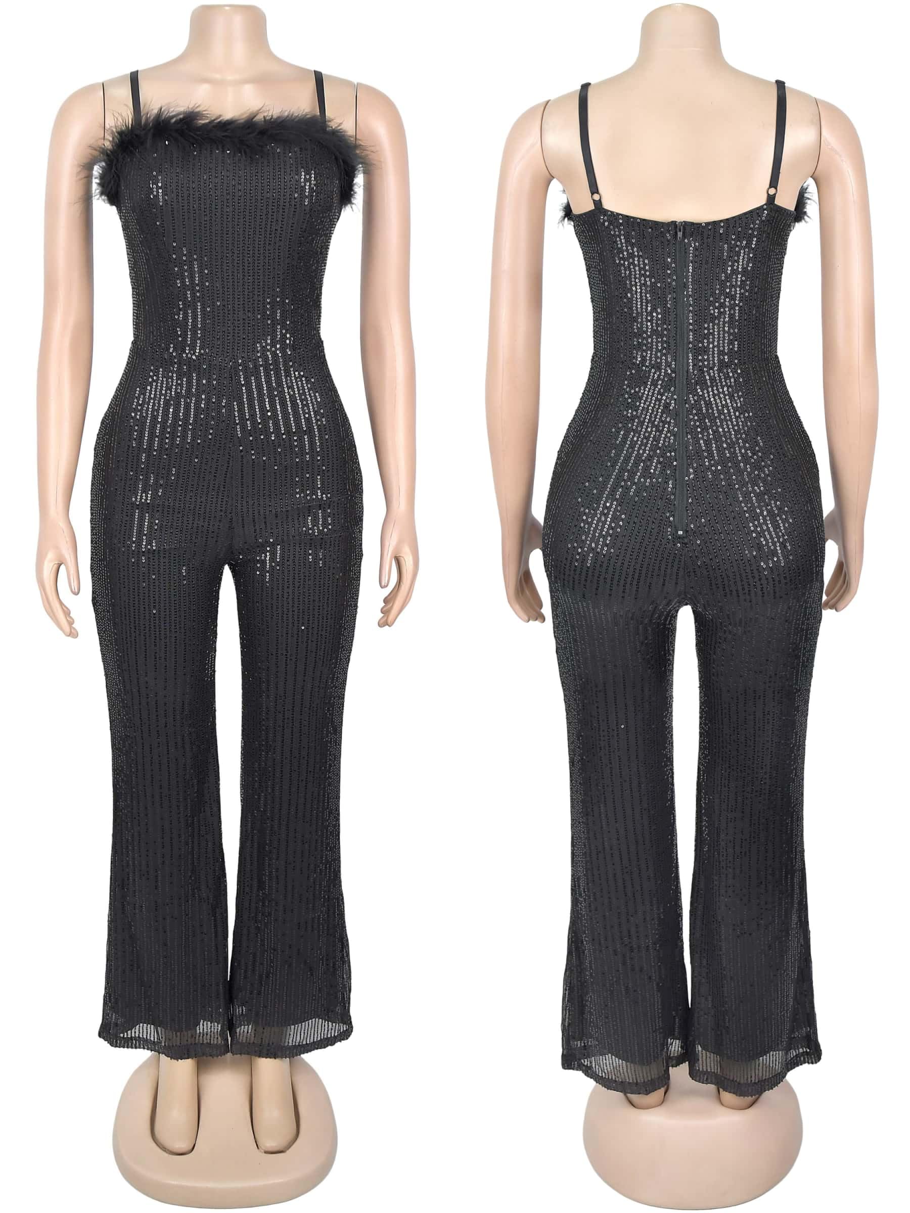 Figdaw Women's Sparkle Rhinestone Jumpsuits for Women Sexy Party Night Out