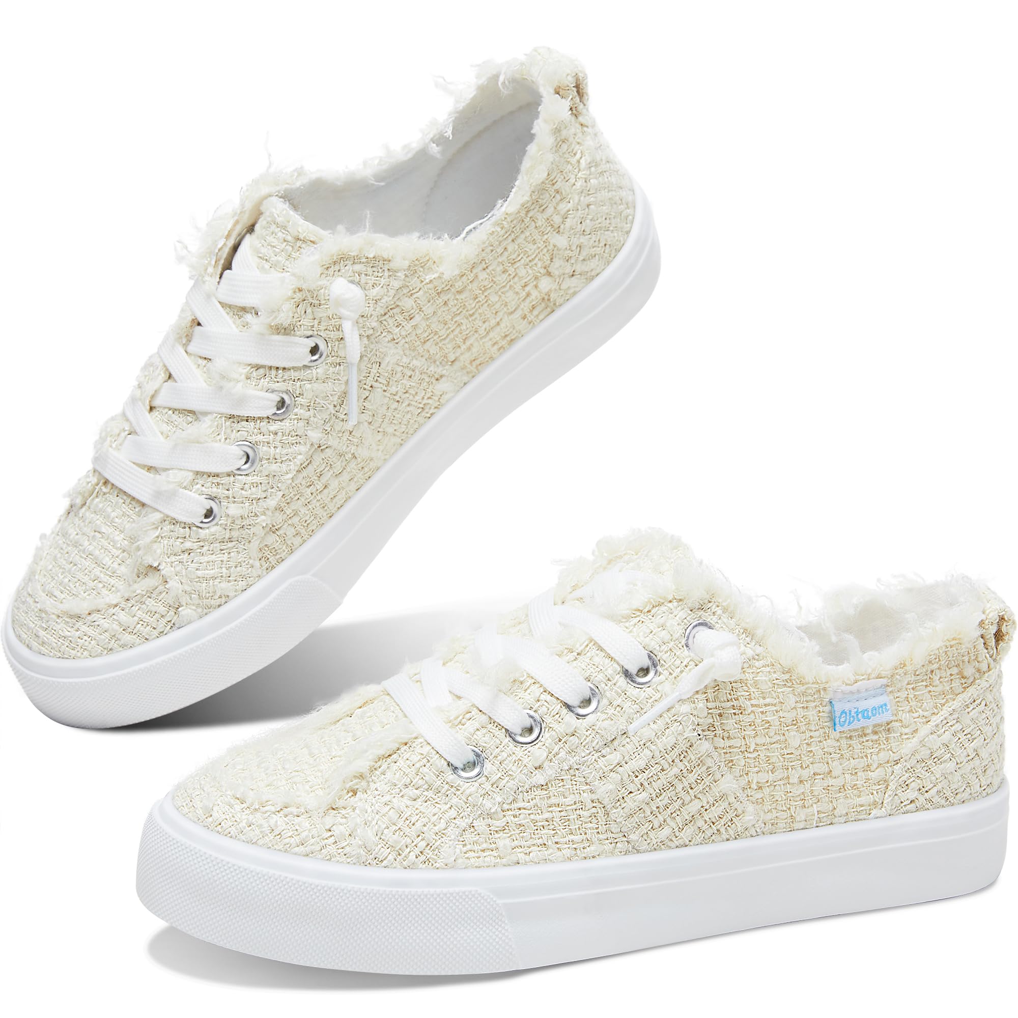 Obtaom Women's Play Fashion Sneaker White Color Washed and Leopard Canvas Slip on Shoes
