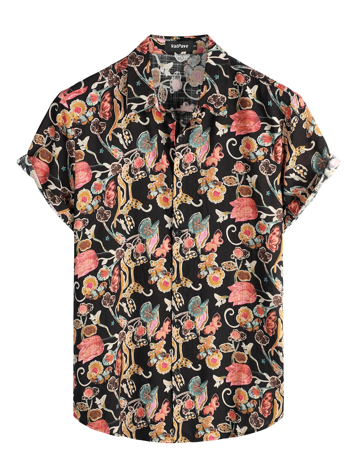 VATPAVE Mens Short Sleeve Button Down Shirts Summer Hawaiian Shirt | Casual Beach Resort Wear, Vintage, Floral Flower Tropical Print, Regular Fit, Holiday, Vacation, Country Concert