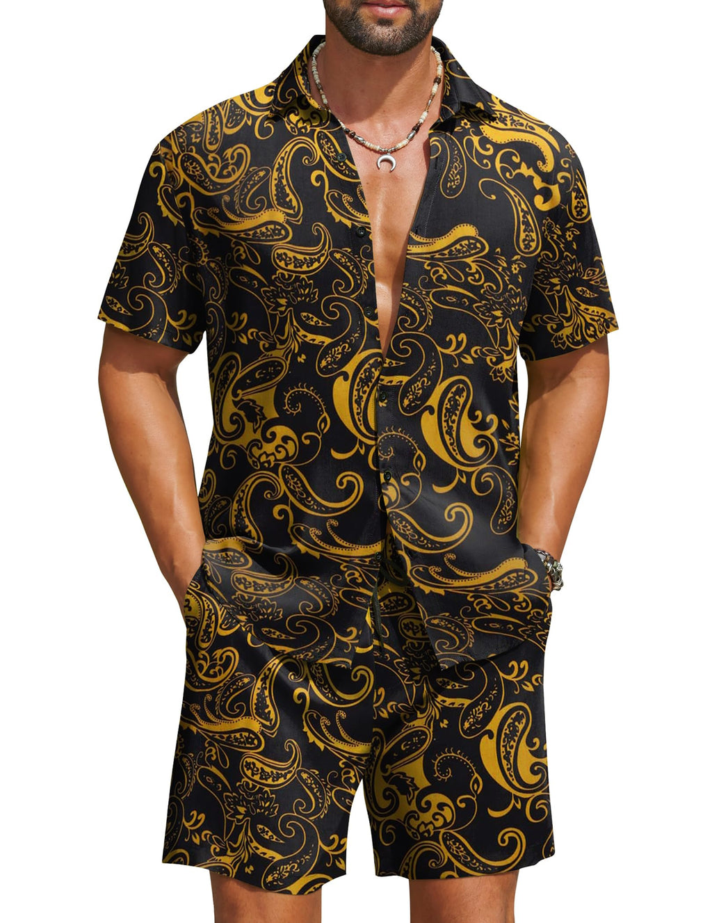 COOFANDY Men's Hawaiian Matching Set Summer Beach 2 Piece Outfits Flower Button Down Shirts and Shorts Vacation Outfits