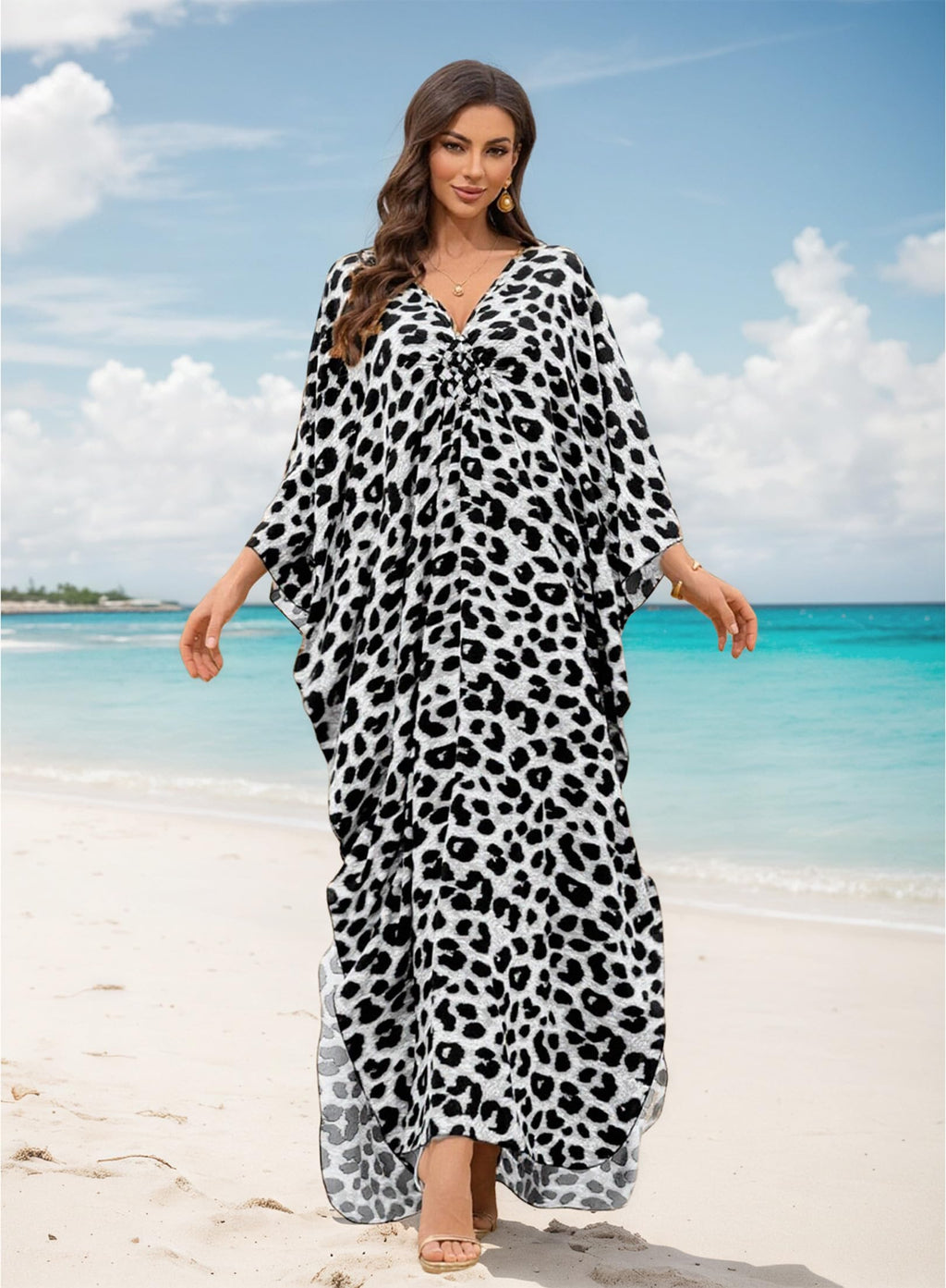Yanziliu Kaftan Dress for Women,Plus Size Hawaiian Batwing Sleeve Beach Cover Up Summer Swimsuit Dresses
