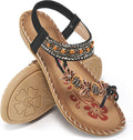 Ablanczoom Flat Sandals for Women Summer: Casual Boho Beaded Toe Ring Dress Shoes - Comfortable Vacation Daily Walking Shoes