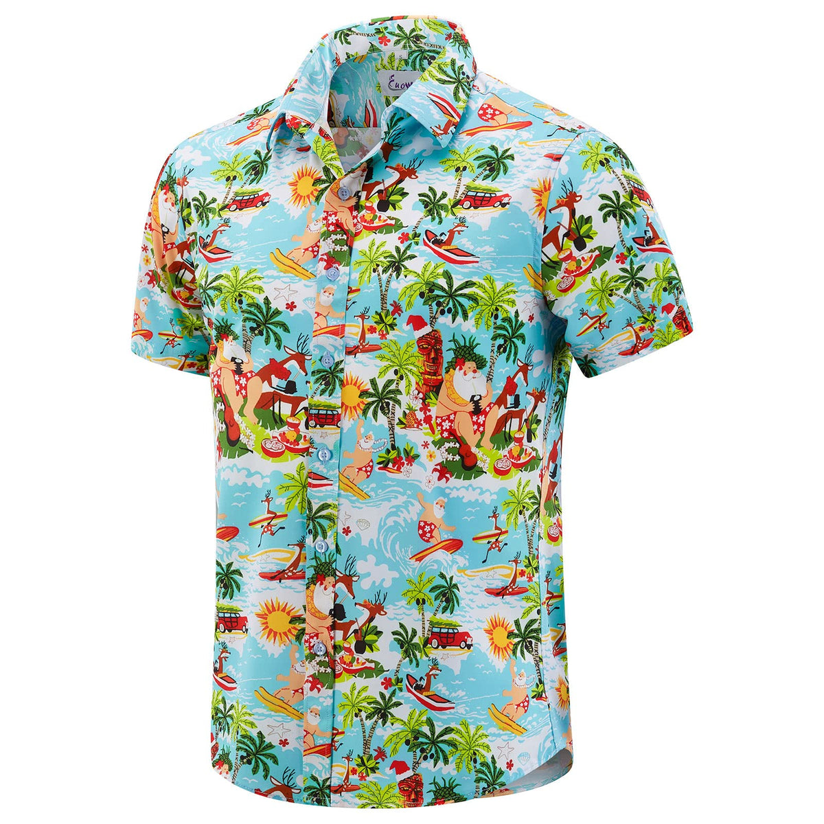 EUOW Men's Hawaiian Shirt Short Sleeve Printed Button Down Beach Shirts