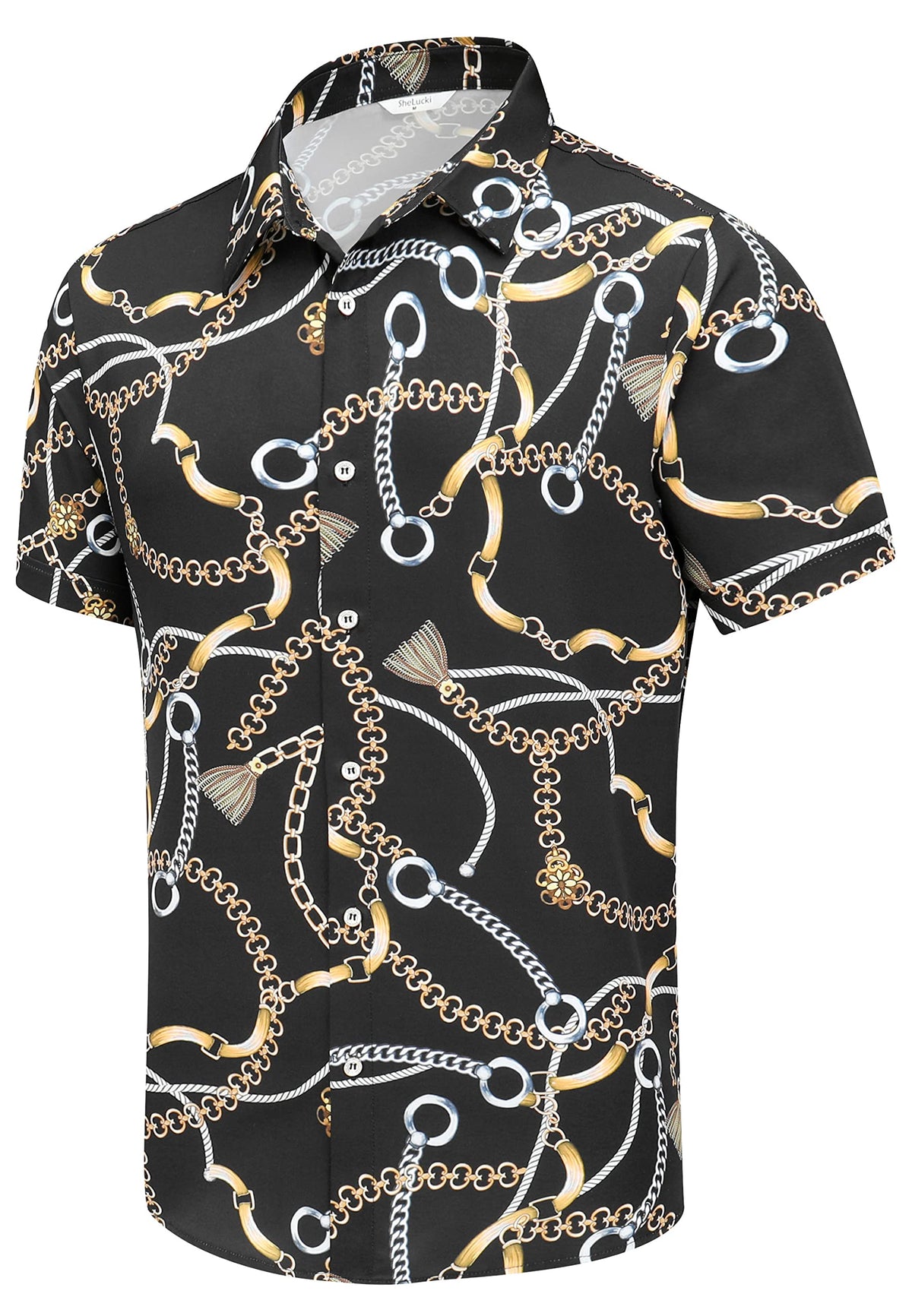 SheLucki Hawaiian Shirt for Men, Unisex Summer Beach Casual Short Sleeve Button Down Shirts, Printed Palmshadow Clothing