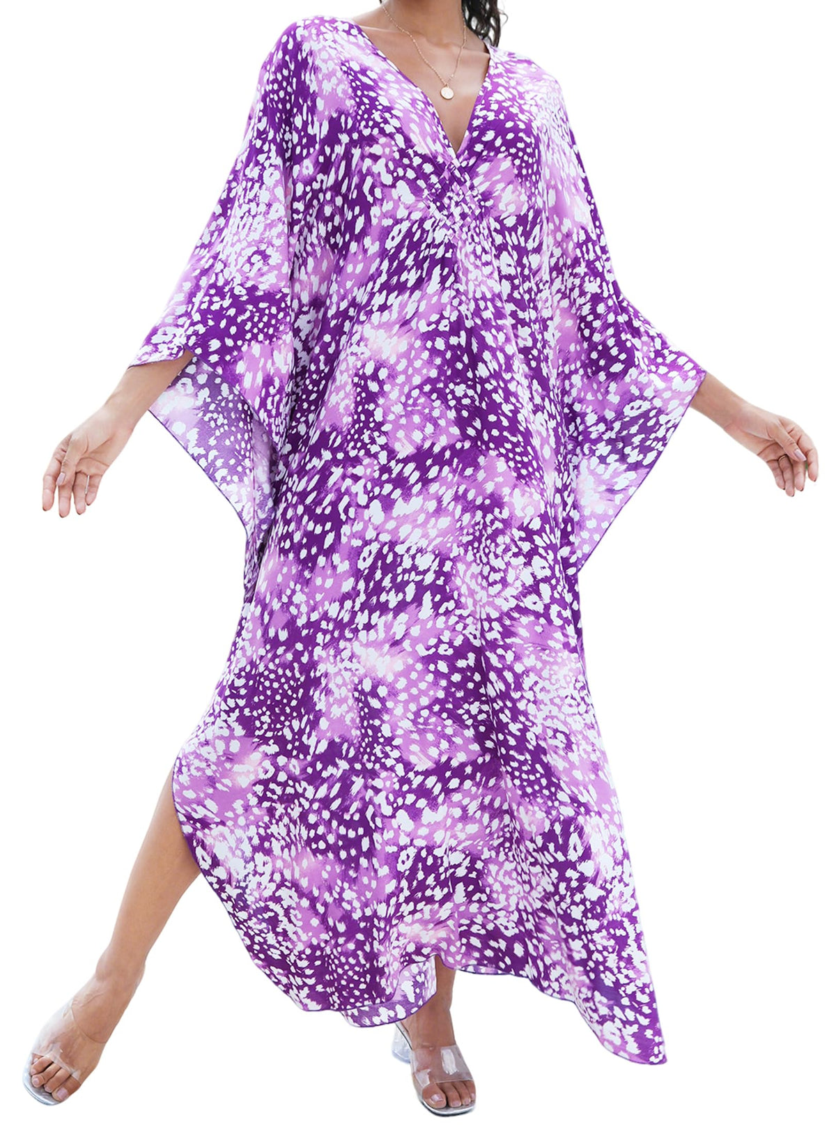 Yanziliu Kaftan Dress for Women,Plus Size Hawaiian Batwing Sleeve Beach Cover Up Summer Swimsuit Dresses