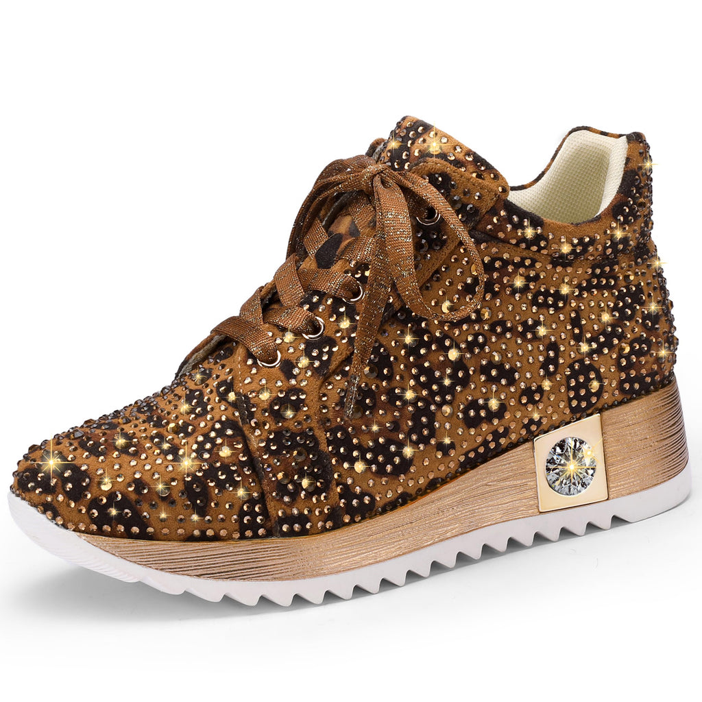 FINDVELL Women's Fashion Glitter Sneakers Platform Wedge Shoes Sparkly Rhinestone High Top Sneakers Trendy Sequin Shoes Wedding Bride Dress