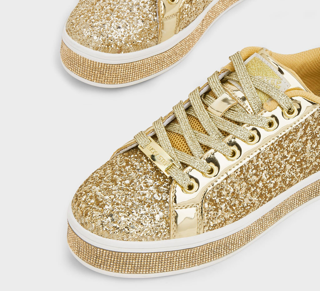 LUCKY STEP Women's Platform Sparkly Glitter Sneakers | Bling Shiny Dressy Bedazzled Wedding Bridal Fashion Walking Shoes