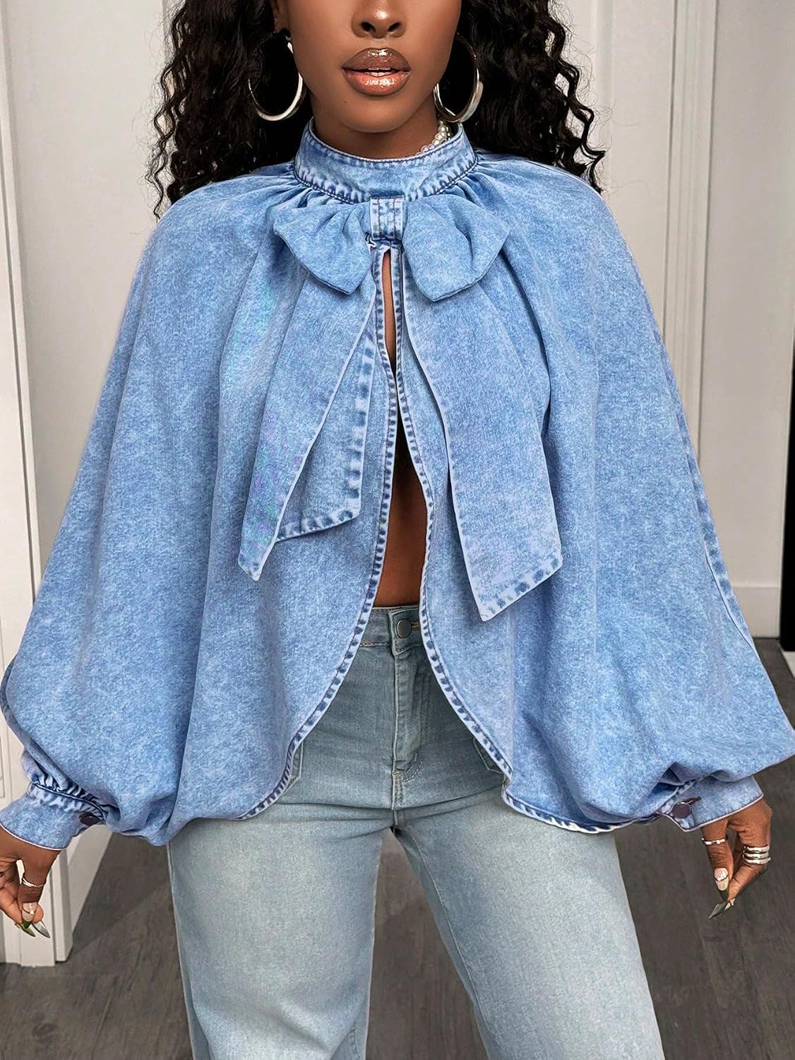 Denim Jacket Women Long Sleeve Backless Jean Blouse Tops Y2k Outfits