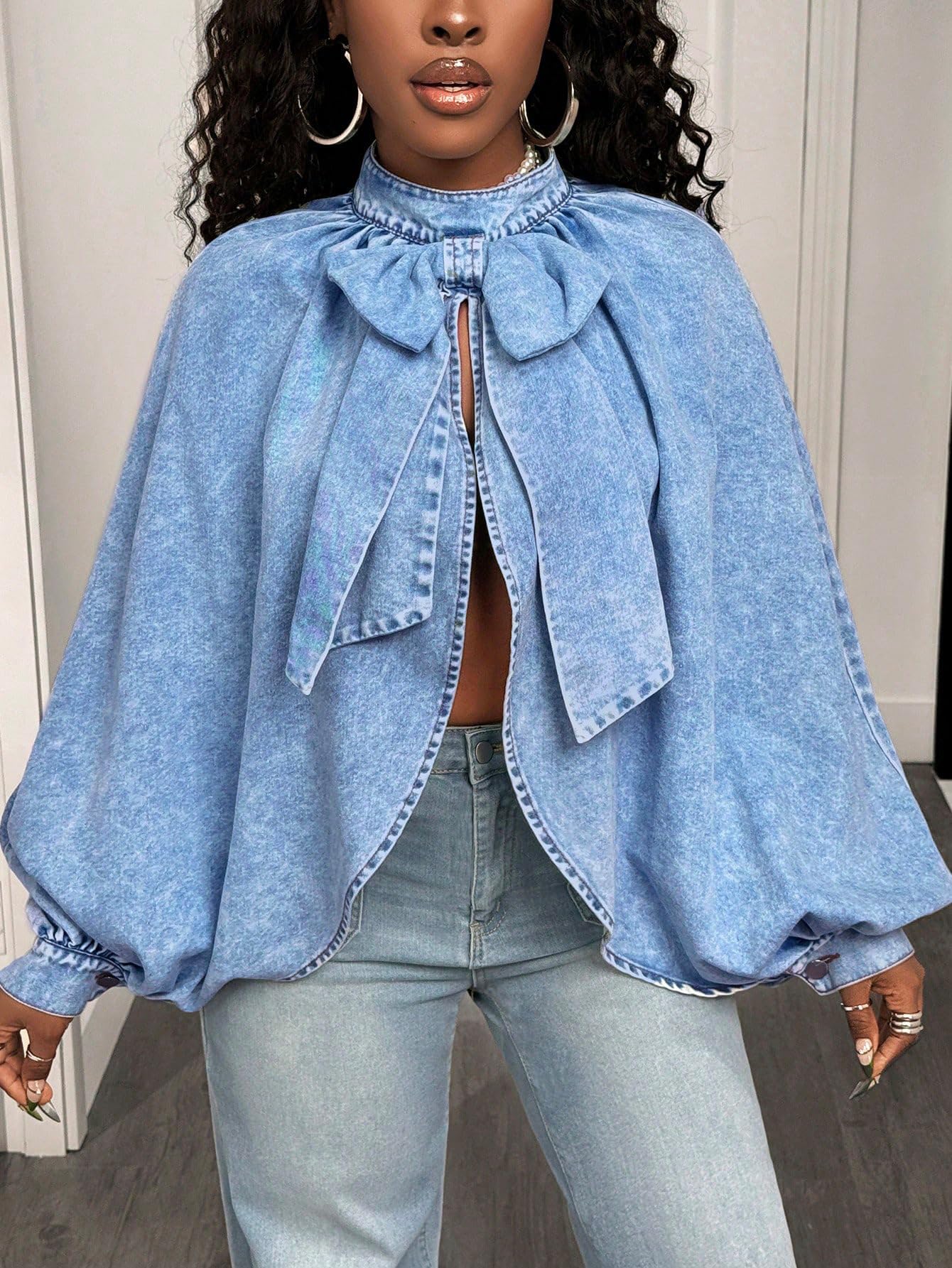 Denim Jacket Women Long Sleeve Backless Jean Blouse Tops Y2k Outfits