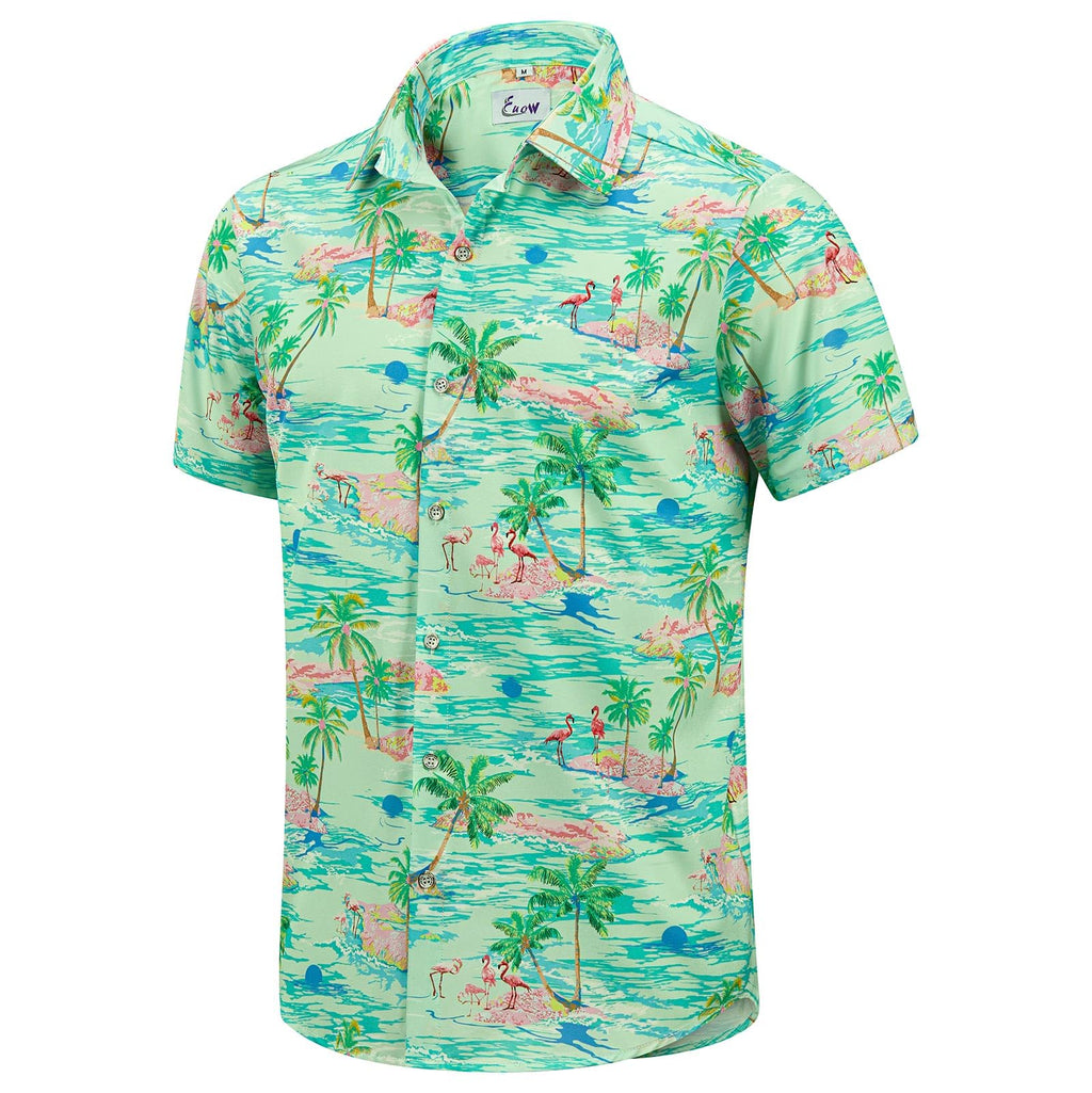 EUOW Men's Hawaiian Shirt Short Sleeve Printed Button Down Beach Shirts